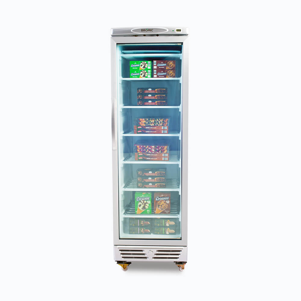 Bromic 300L Upright Display Freezer with LED Flat Glass Door - UF0374S - Perfect for Supermarkets, Convenience Stores & Restaurants
