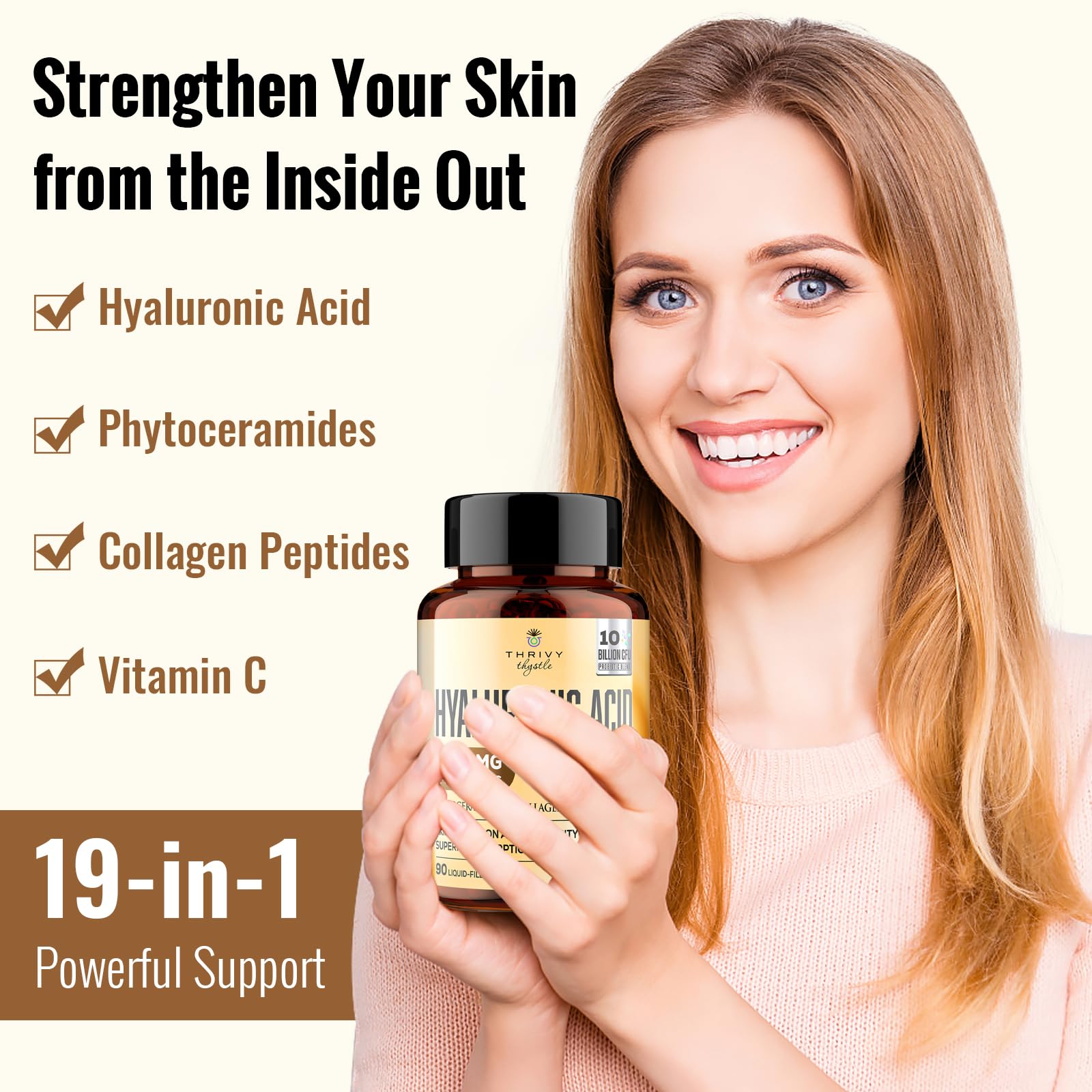 19-in-1 Hyaluronic Acid Capsules 1200mg with Collagen Peptides, Vitamin C & Phytoceramides - Skin Hydration, Joint Support & Eye Health Supplement - Perfect for Anti-Aging, Dry Skin Relief & Mobility Enhancement (1 Pack)