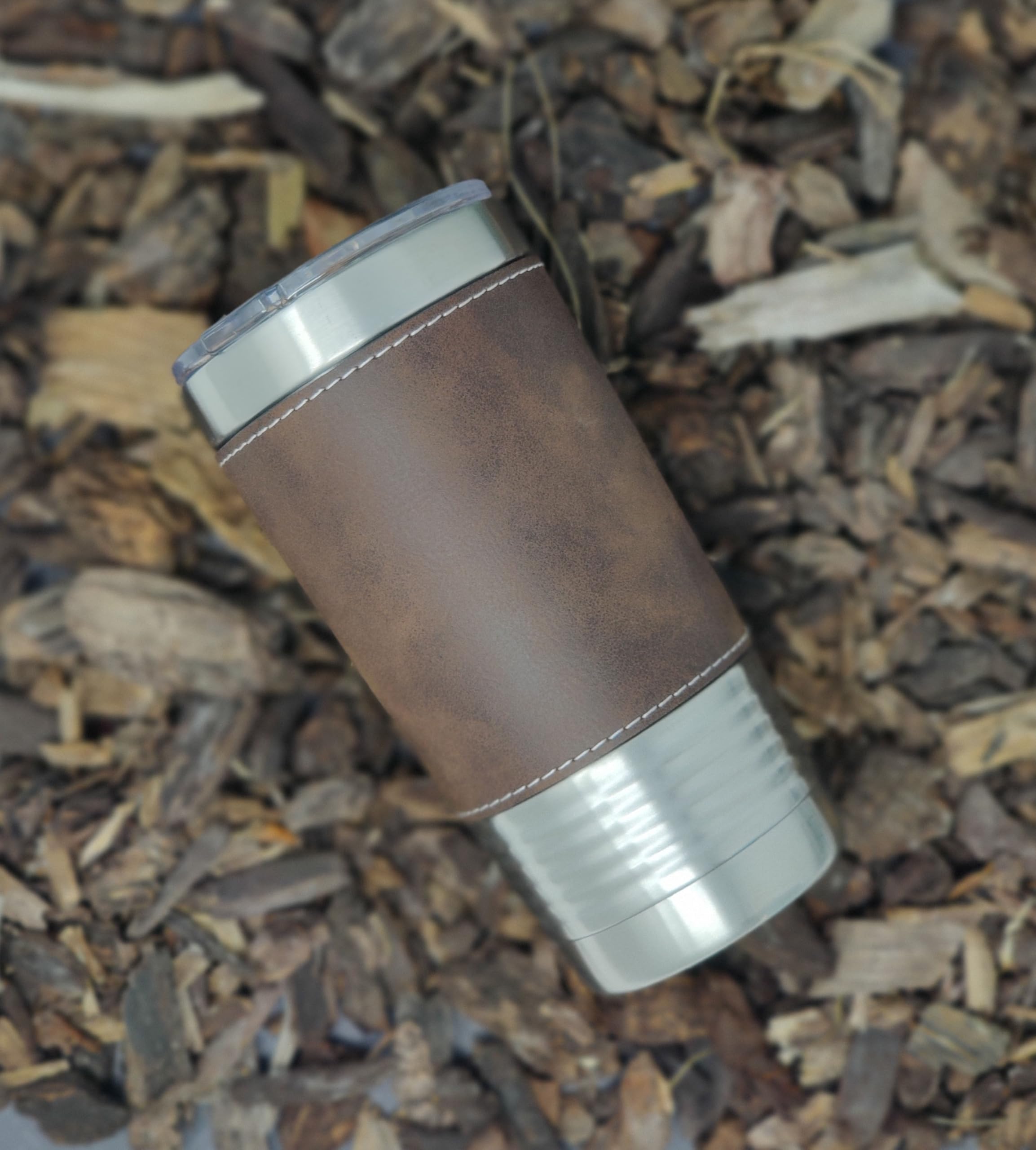**20oz Vacuum Insulated Tumbler Mug with Personalized Engraving – LaserGram Golf & Baseball Design, Faux Leather Wrap – Perfect for Golfers, Sports Fans & Outdoor Activities**