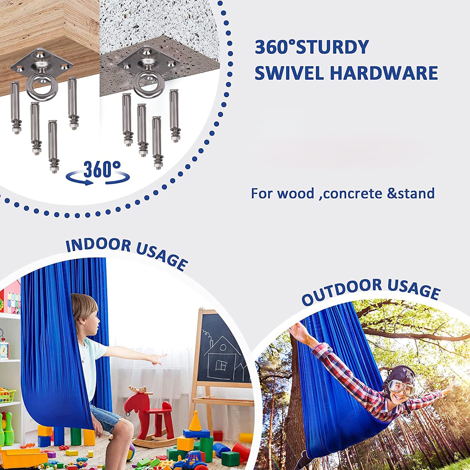 Sensory Swing for Kids & Adults - Therapy Swing for Autism, ADHD, Aspergers & Sensory Integration - Indoor/Outdoor Hammock for Relaxation & Stress Relief - Perfect for Home, Classroom & Therapy Rooms (Blue)