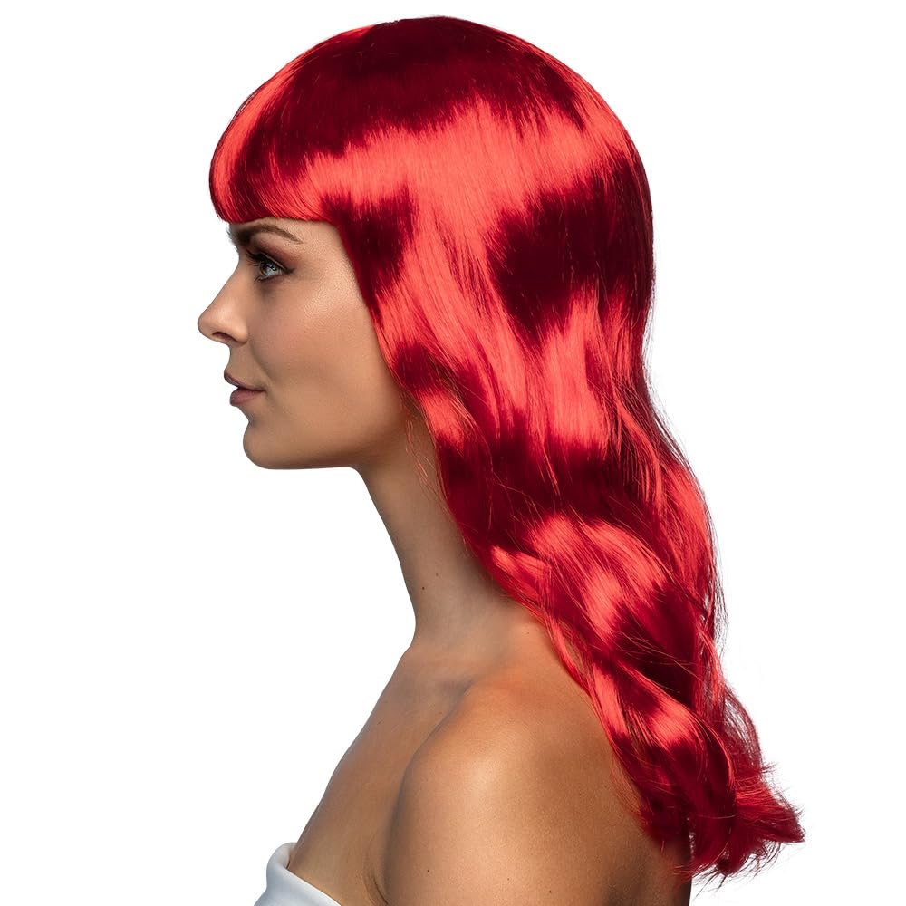 Stylish Long Red Wig with Fringe - Natural Looking Synthetic Hair for Cosplay, Halloween & Costume Parties - Perfect for Women's Fashion & Daily Wear