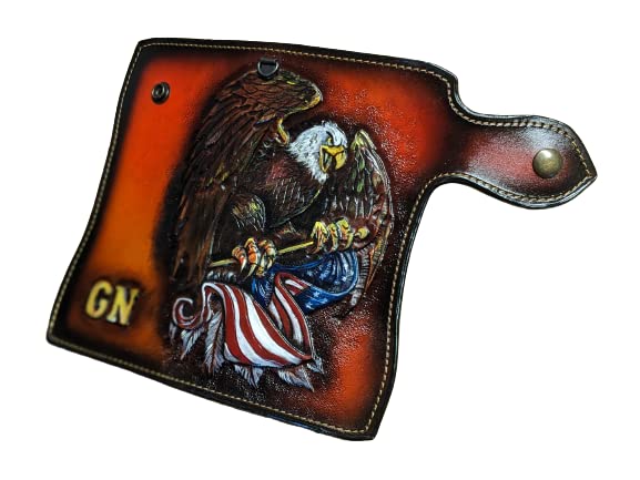 **Handcrafted 3D Genuine Leather Wallet for Men – Biker Wallet with Hand-Carved Bald Eagle & USA Flag Design – Custom Personalized Long Wallet for Everyday Use & Patriotic Gifts**