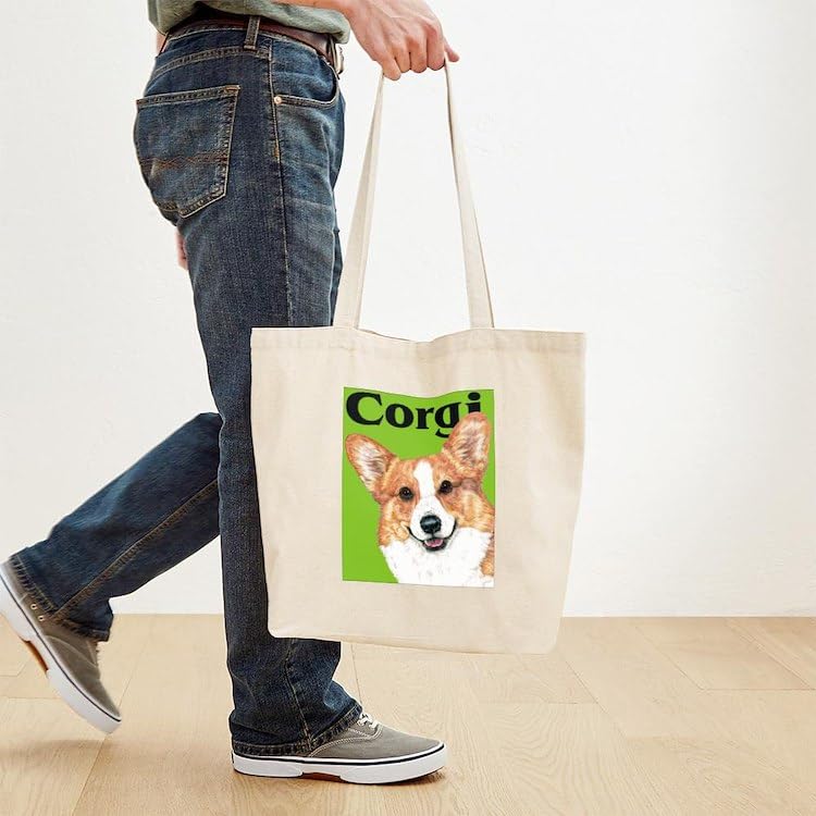 Pembroke Welsh Corgi Green Pop Art Canvas Tote Bag - Eco-Friendly Reusable Shopping Bag for Groceries, Beach & Work