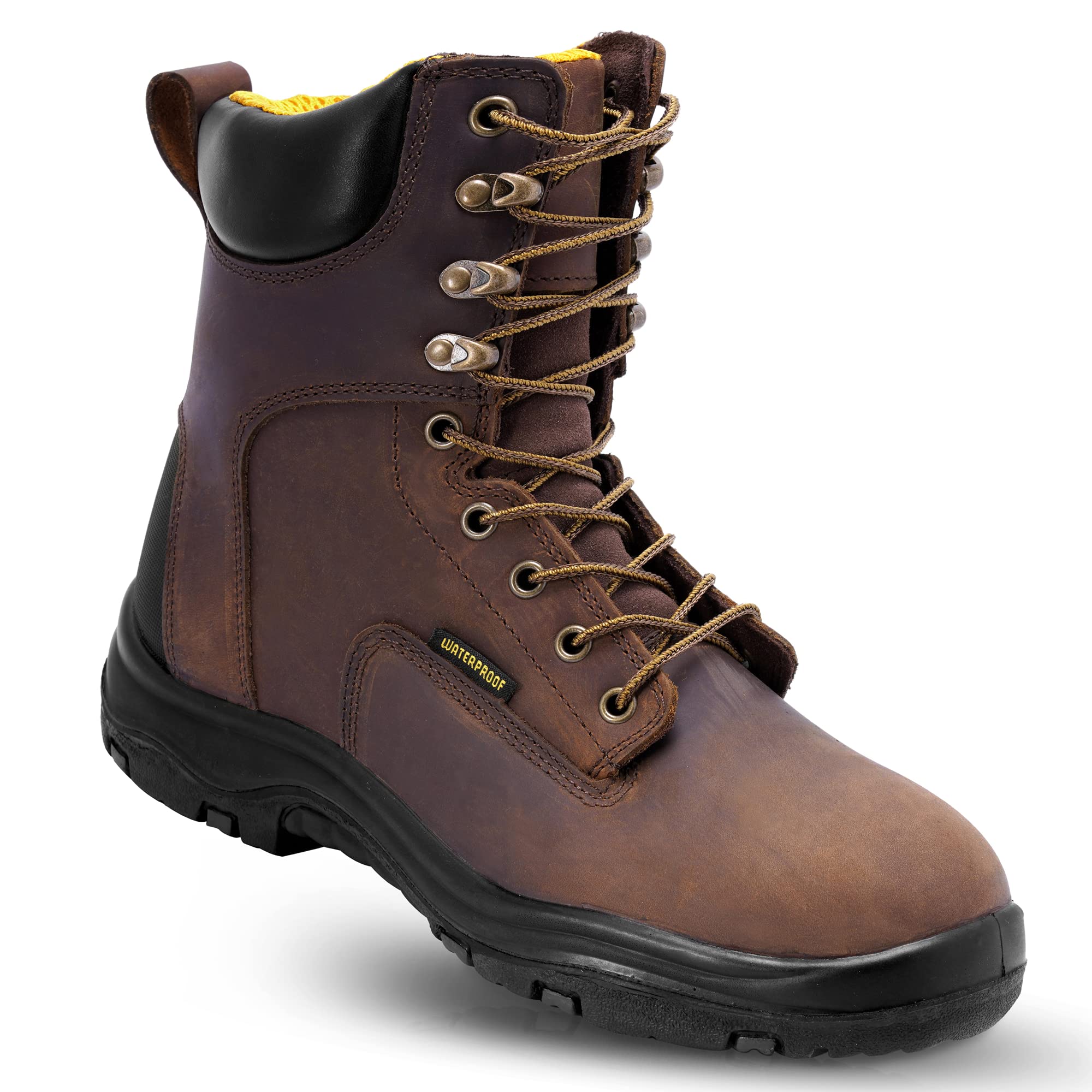 Ever Boots Men's 8-Inch Waterproof Lightweight Leather Construction Work Boots - Durable Safety Footwear for Outdoor, Hiking & Heavy Duty Jobs