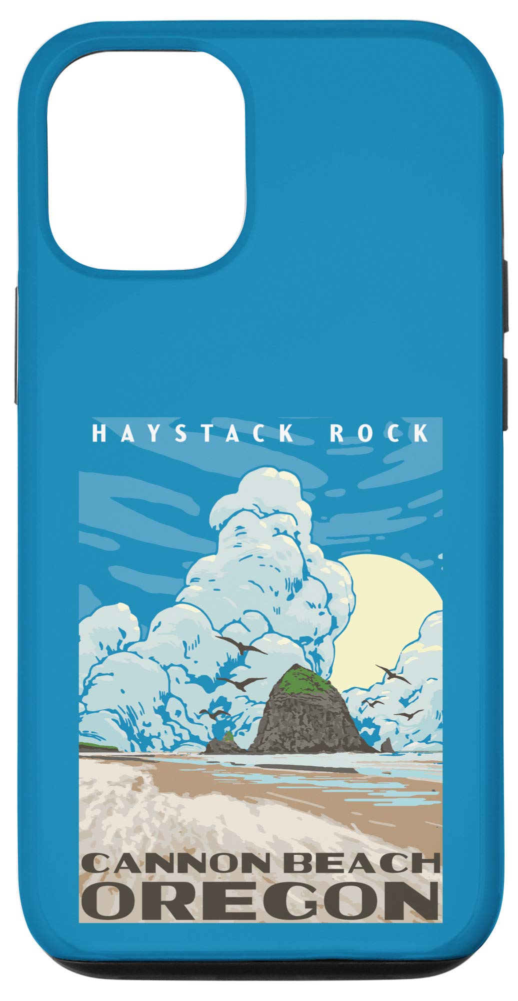 iPhone 12/12 Pro Vintage WPA Style Case with Cannon Beach Oregon Haystack Rock Design - Perfect for Travel Lovers & Retro Enthusiasts