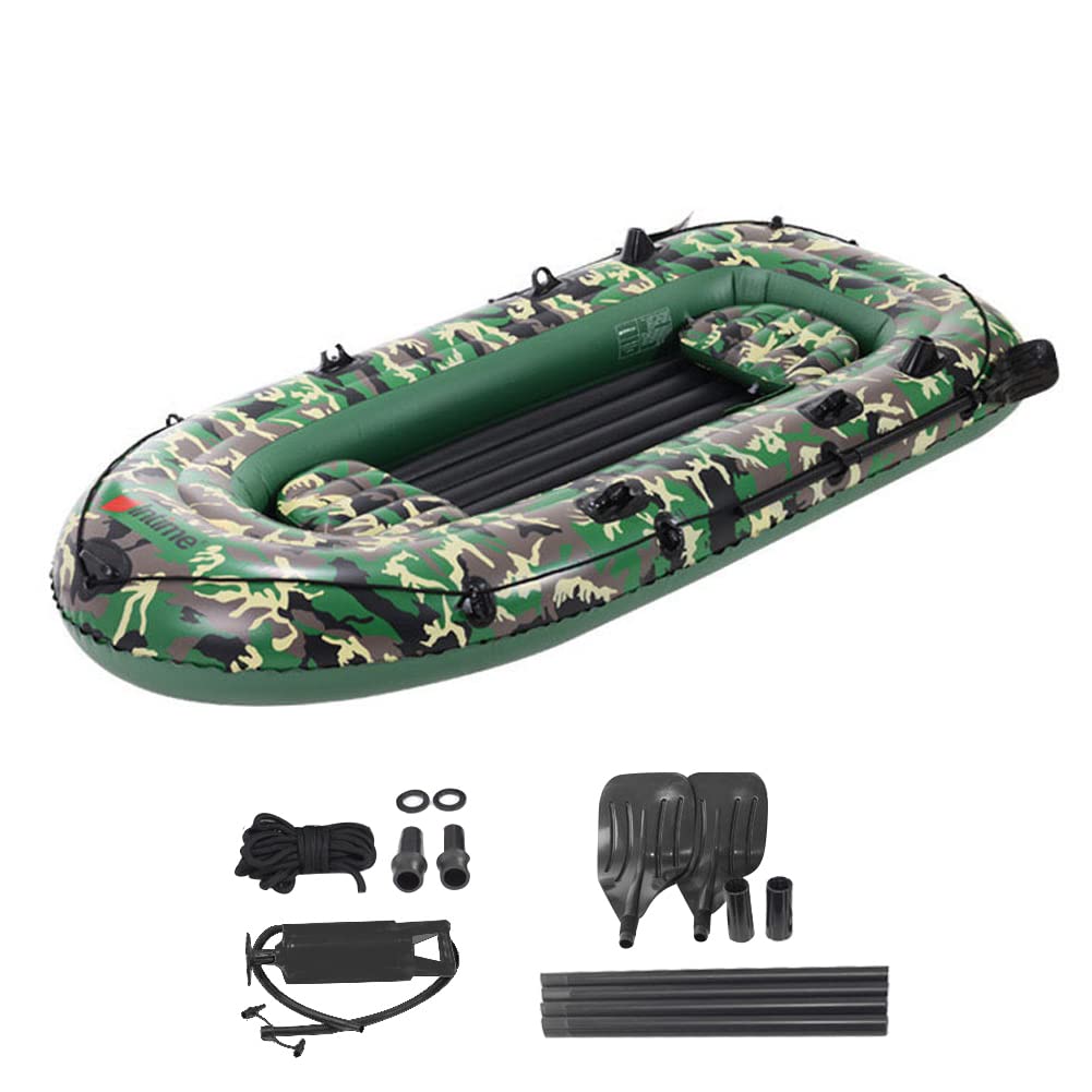 **Blue Inflatable Boat for 4 People - Heavy Duty PVC Kayak for Fishing, Rowing & Water Sports - Includes 2 Paddles - Perfect for Lakes, Rivers & Outdoor Adventures**