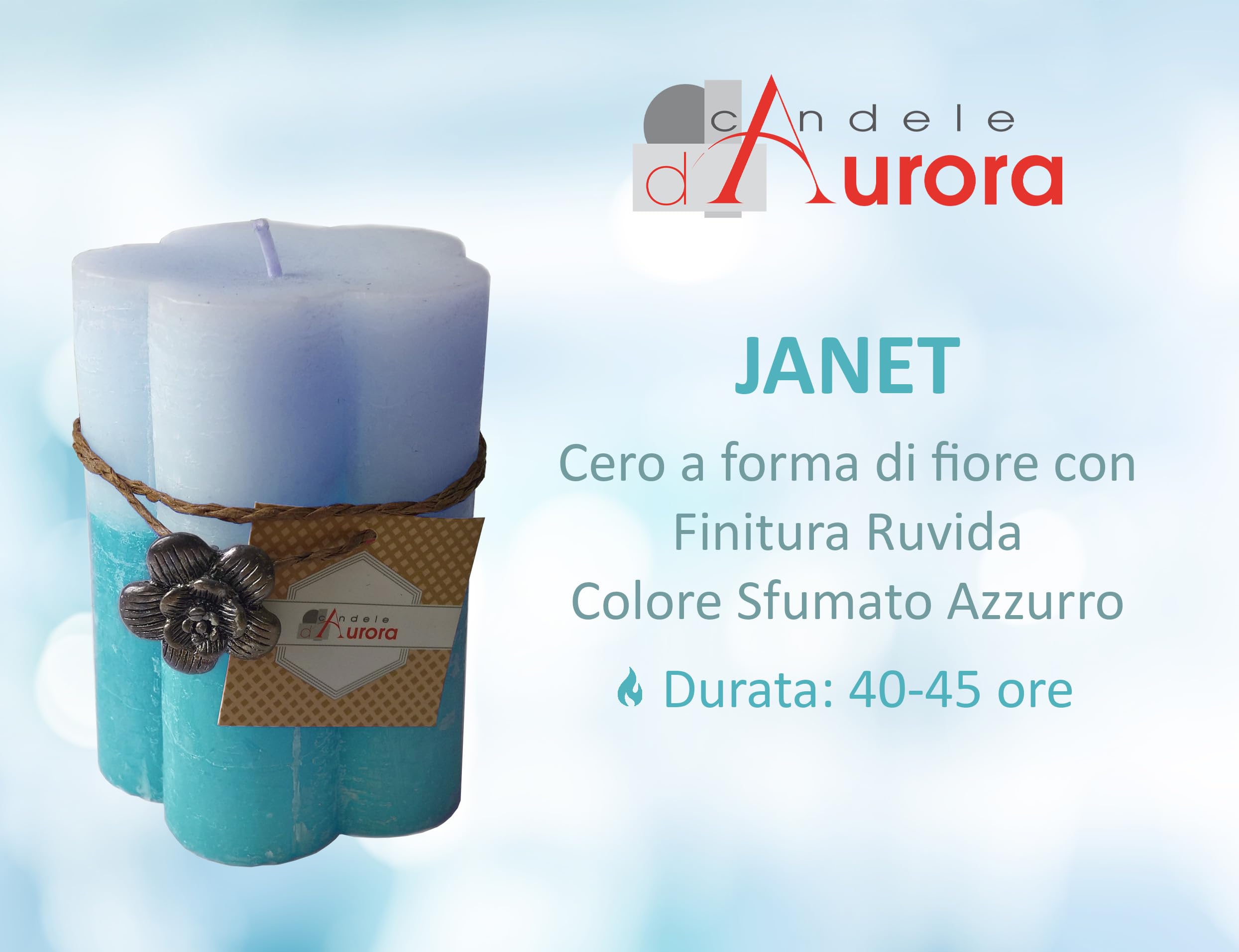 Aurora Janet Cero Flower Shaped Blue Wax Candle - 7.5 x 7.5 x 10.2 cm - Perfect for Home Decor, Romantic Dinners & Relaxation