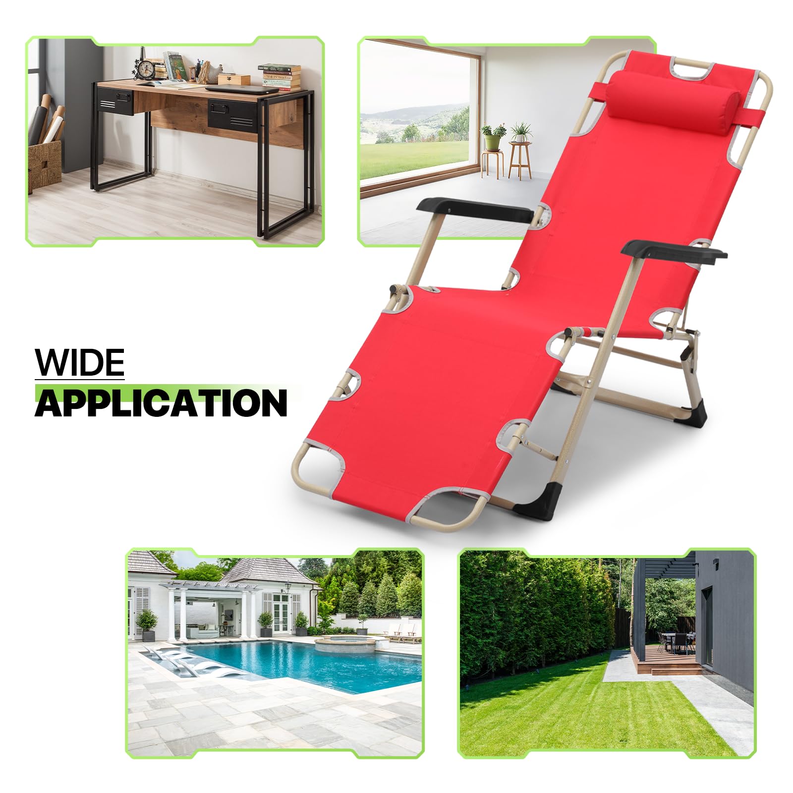 **Magshion 3-Position Folding Reclining Patio Chair – Portable Outdoor Chaise Lounge for Pool, Backyard & Beach – Supports 300 lbs (Red) – Perfect for Sunbathing, Relaxing & Lounging**