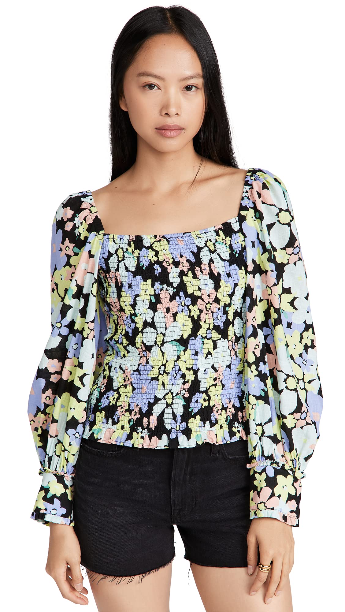 Free People Women's Ariana Printed Vintage Floral Blouse - Retro Combo LG (Size 12-14) | Boho Chic Summer Top for Beach, Music Festivals & Date Nights