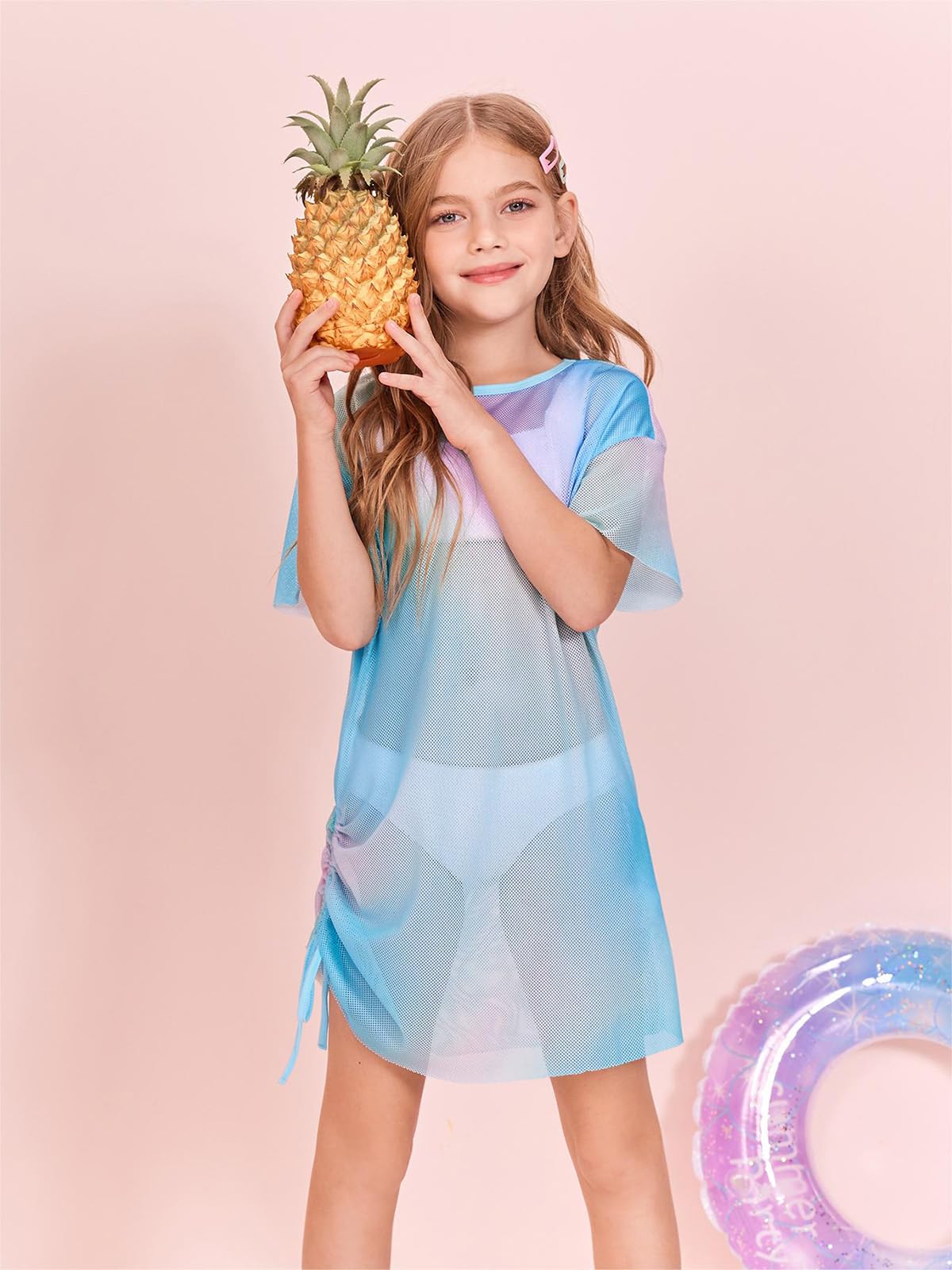 Batermoon Girls Mesh Swim Cover Up - Tie Dye Beach Dress with Drawstring for Kids 5-14 Years | Lightweight Summer Swimwear Coverup for Pool, Beach & Vacation