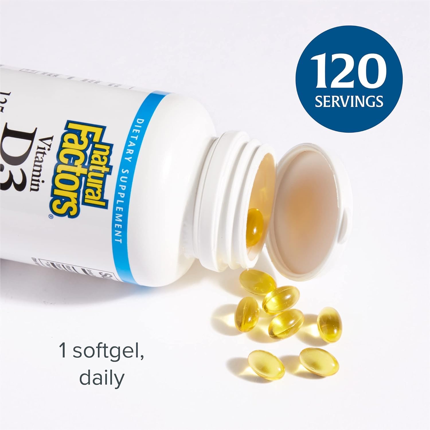 Natural Factors Vitamin D3 5000 IU Softgels - Supports Bone Health & Immune System - 120 Count - for Adults & Seniors - Ideal for Low Sunlight Areas & Winter Months