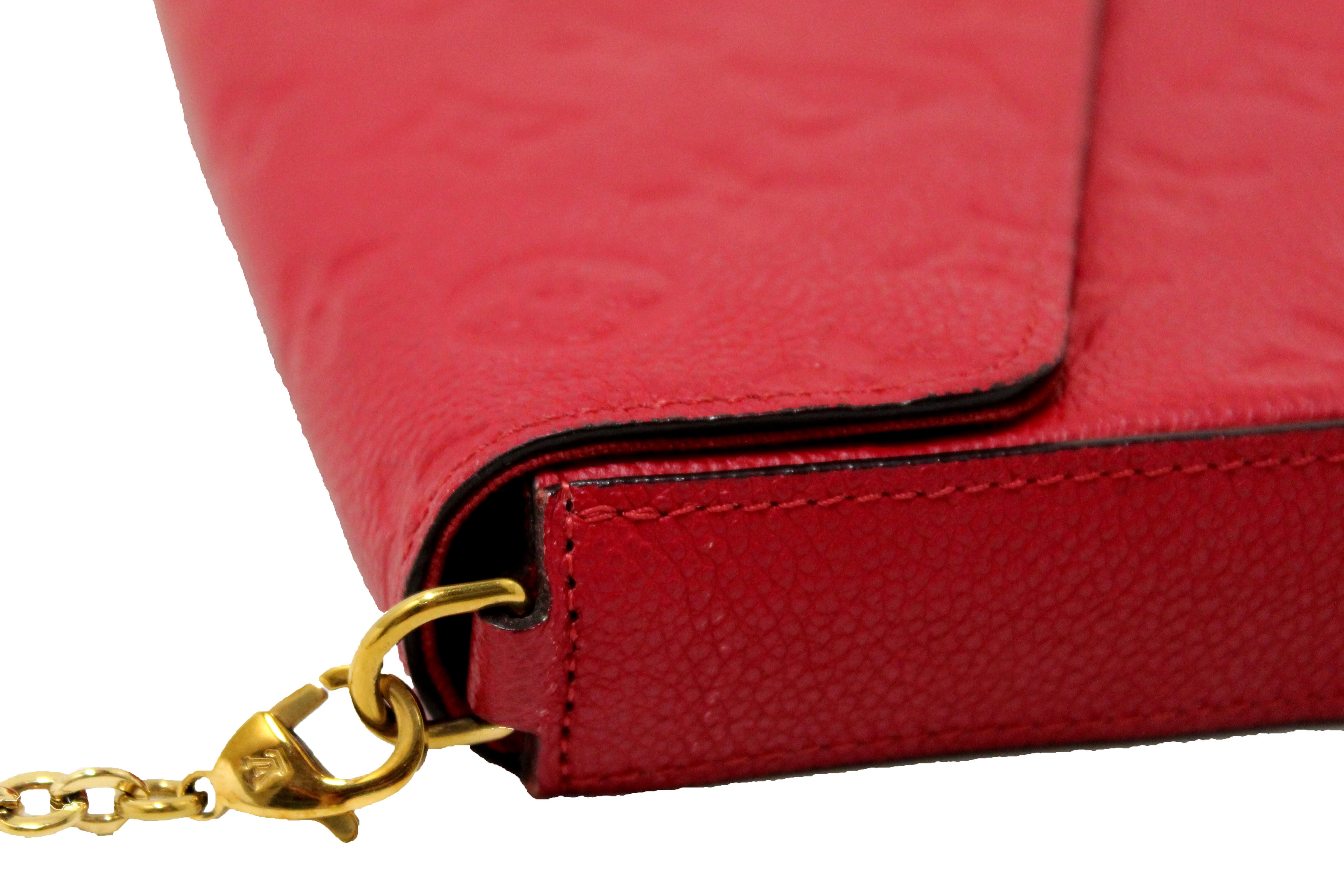 Authentic Louis Vuitton Red Monogram Empreinte Leather Felicie Pochette Crossbody Bag - Luxury Women's Wallet on Chain for Evening Parties & Date Nights