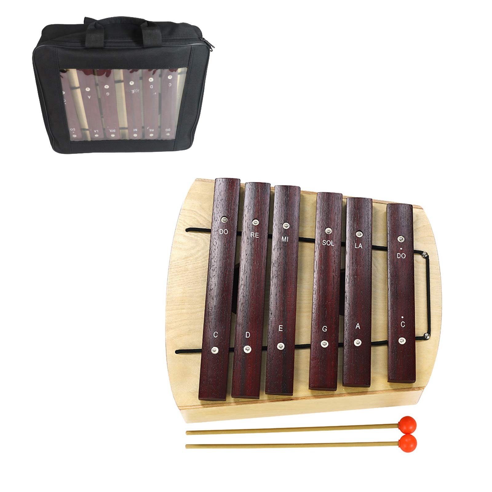 6-Note Wooden Xylophone Percussion Instrument with 2 Mallets & Carry Bag - Educational Musical Toy for Kids & Adults - Perfect for Music Class, Home Play & Gift Giving