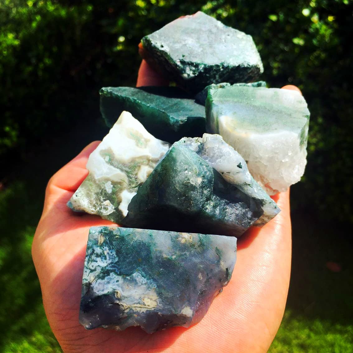 Simurg Raw Moss Agate Stone 1lb - Premium 'A' Grade Rough Crystal Rocks for Lapidary, Cabbing, Tumbling, Cutting & Polishing - Natural Healing Crystals for Reiki, Meditation & Home Decor