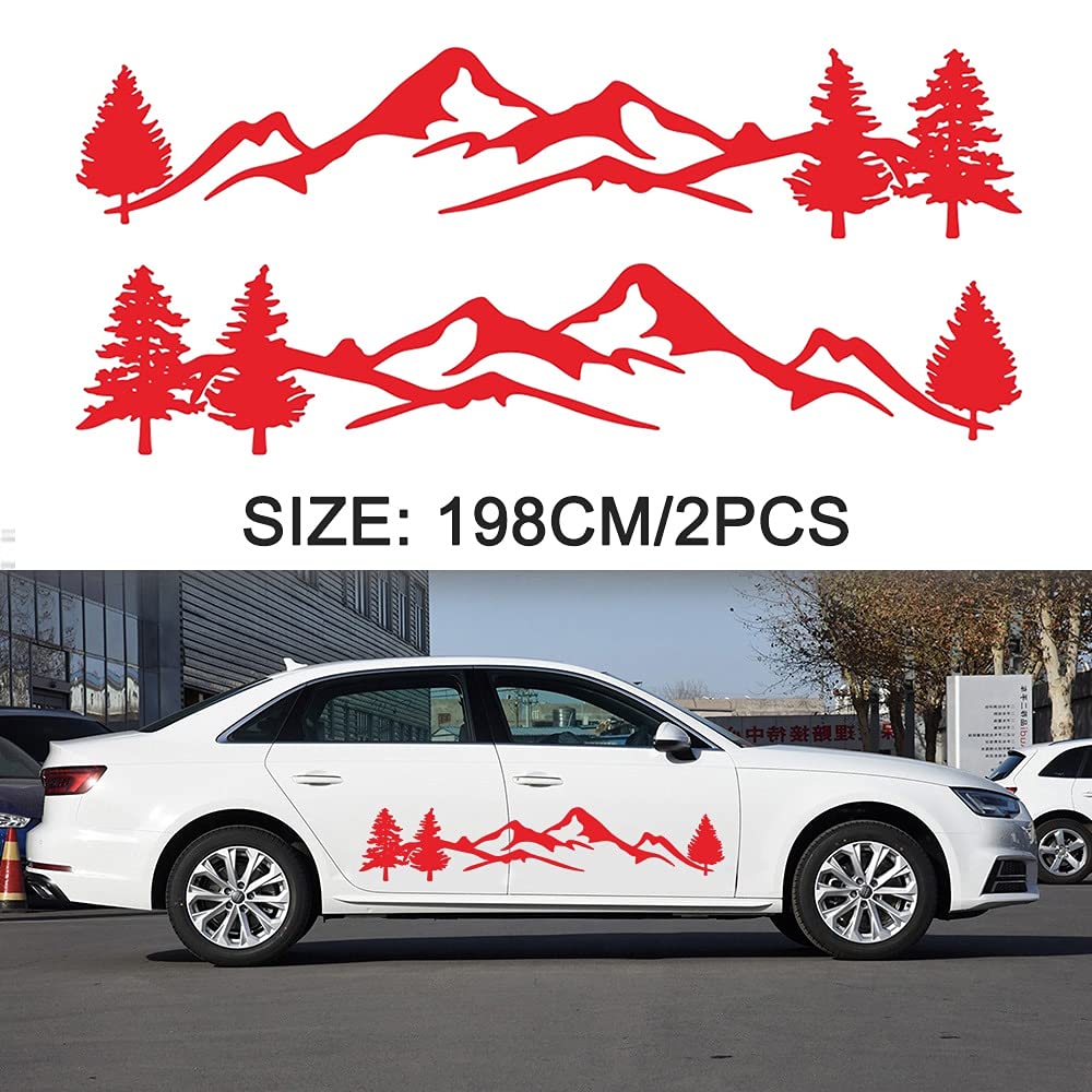 2Pcs Black Mountain Tree Forest Car Side Body Stickers - Custom PVC Graphic Decals for Cars, Trucks & SUVs - Waterproof & Durable Vinyl Decals for Outdoor Adventure & Off-Road Enthusiasts