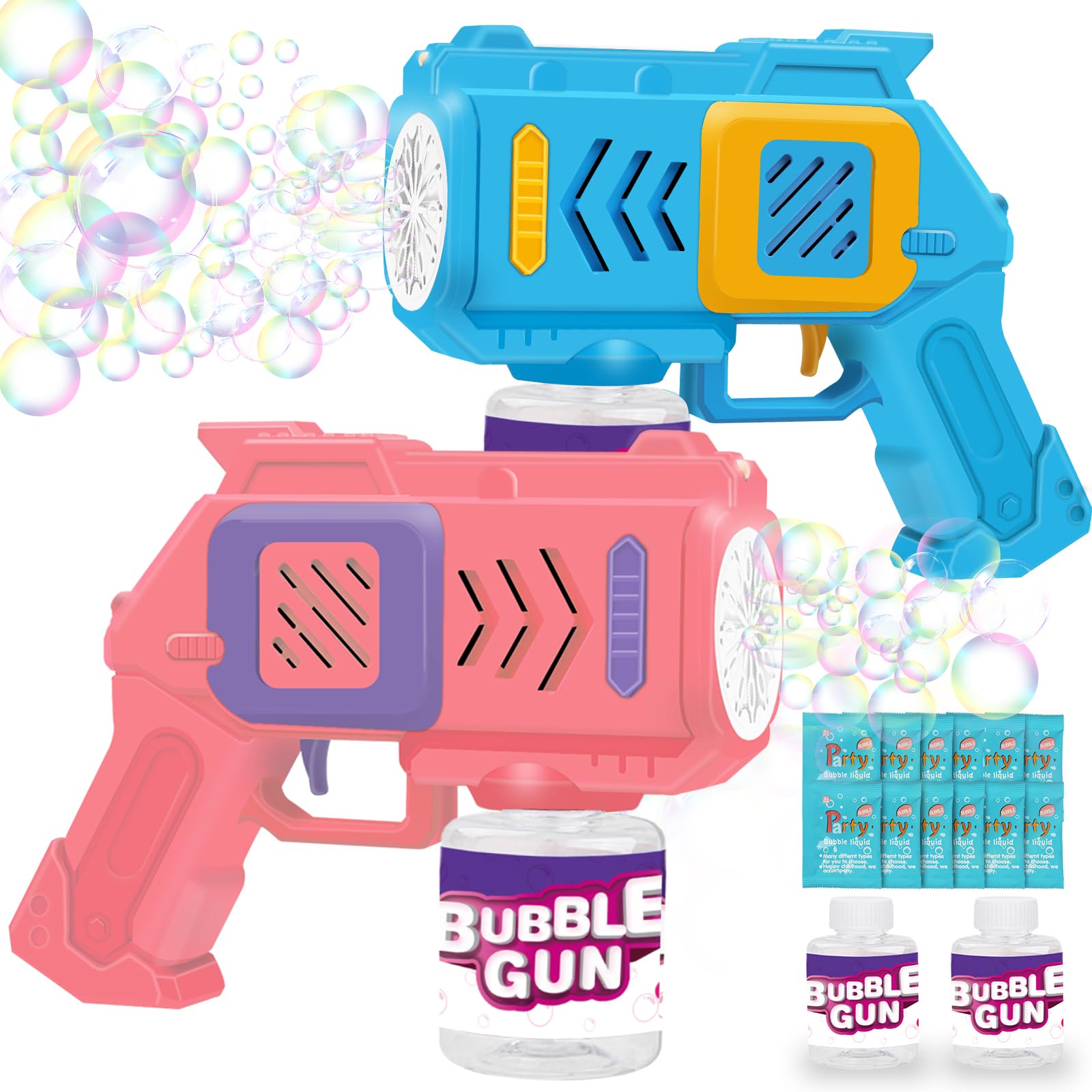 2 Pack Bubble Machine Gun for Kids - Automatic Bubble Blaster with Bubble Solution for Toddlers 1-3 | Summer Outdoor Toys, Birthday Party Favors, Backyard Play, Park Fun & Poolside Entertainment