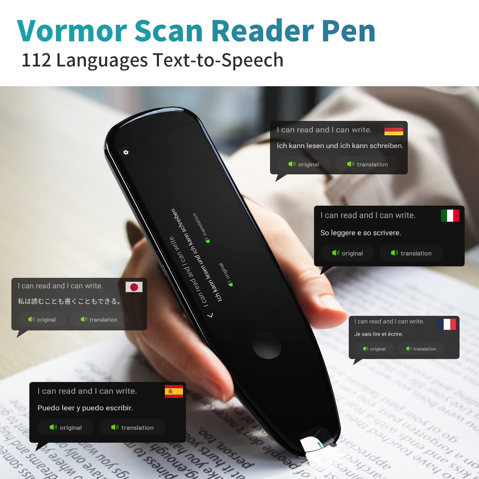 **Scan and Translate Pen - Real-Time Text to Speech Language Translator with OCR, WiFi & Hotspot | Portable Dictionary Device for Dyslexia Support | Perfect for Travel, Business & Learning**