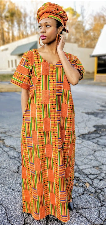 Medasi Kente African Print Caftan Boubou Dress DP3227CB - Traditional African Ankara Maxi Dress for Women - Perfect for Weddings, Parties & Cultural Events