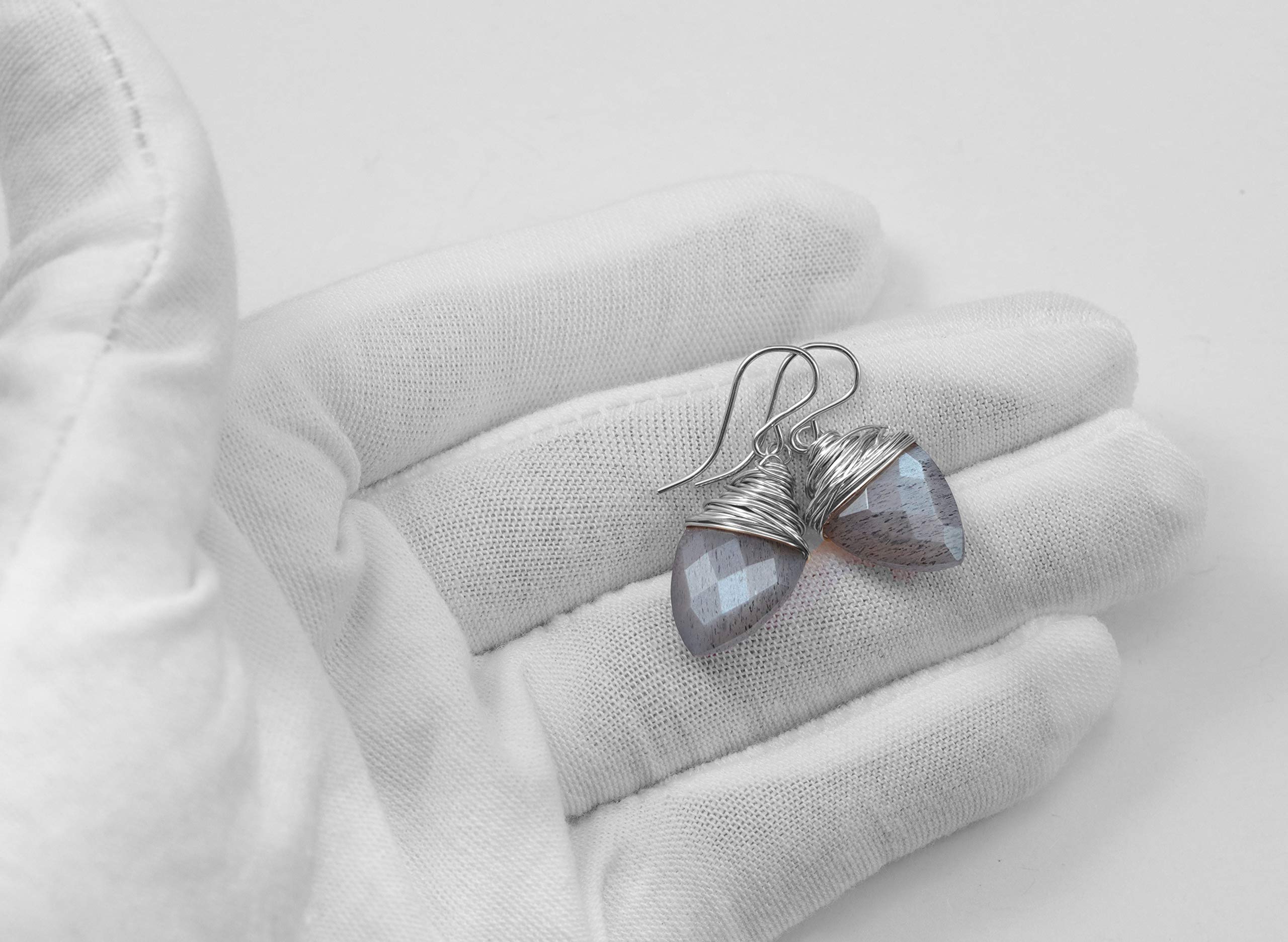 Moonstone Earrings - Grey Faceted Briolette Drop Dangle Earrings with Wire Wrapping | Elegant Boho Jewelry for Women, Perfect for Weddings, Parties & Everyday Wear