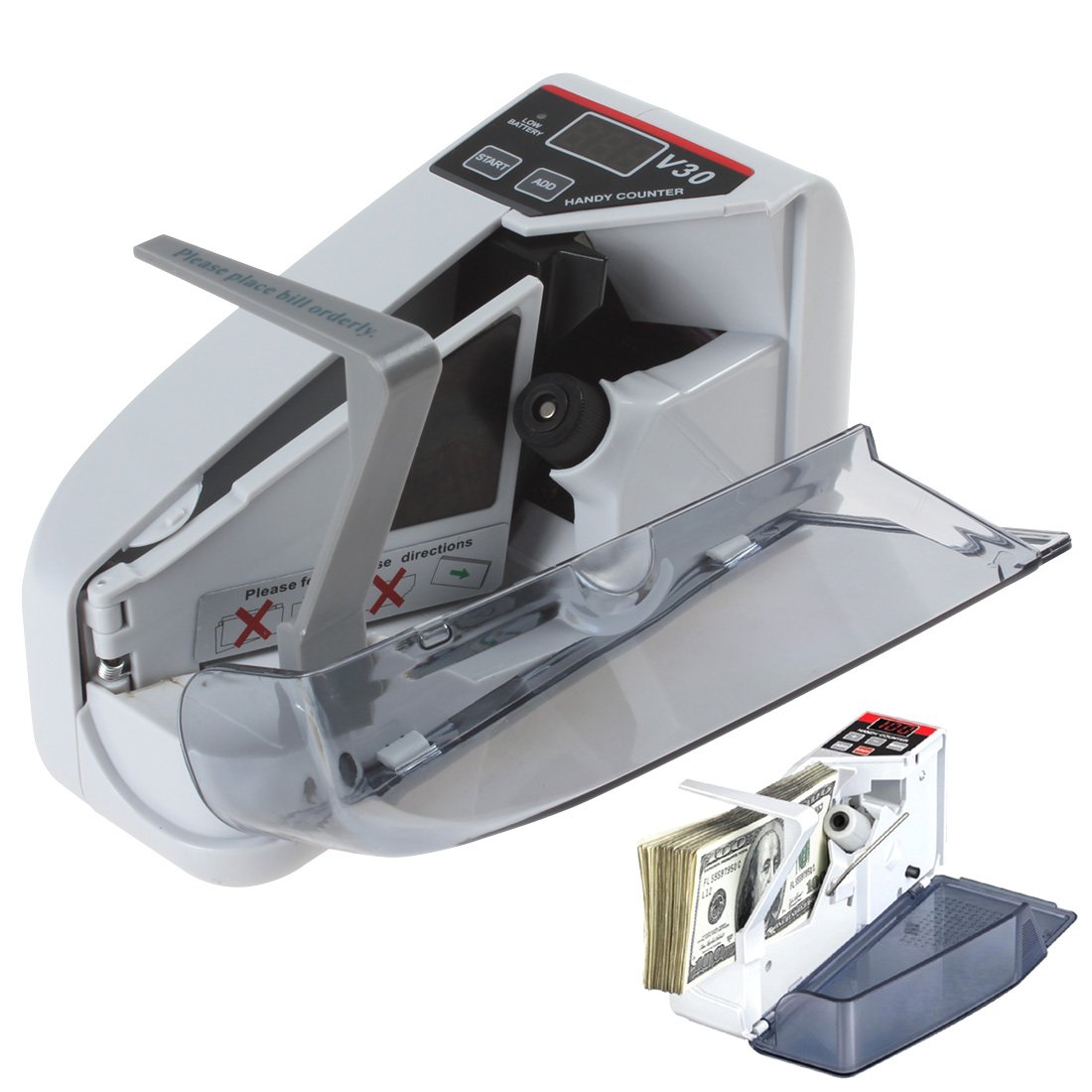 OriGlam YBC-V30 Mini Portable Money Counter Machine - Fast & Accurate Bill Counting for Cash, Currency, Banknotes - Perfect for Small Businesses, Retail Stores, Banks & Home Use