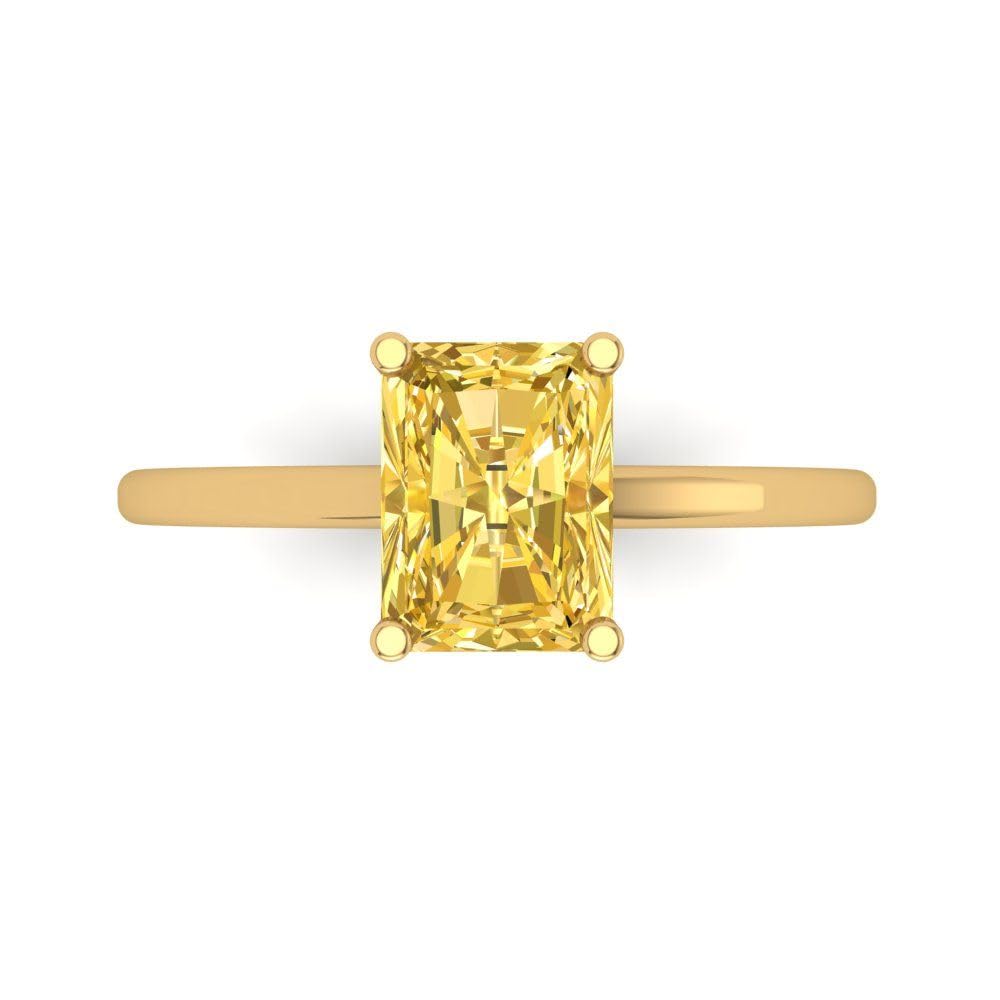 2.0ct Canary Yellow Emerald Cut Simulated Diamond Ring - 14k Gold for Engagement & Anniversary