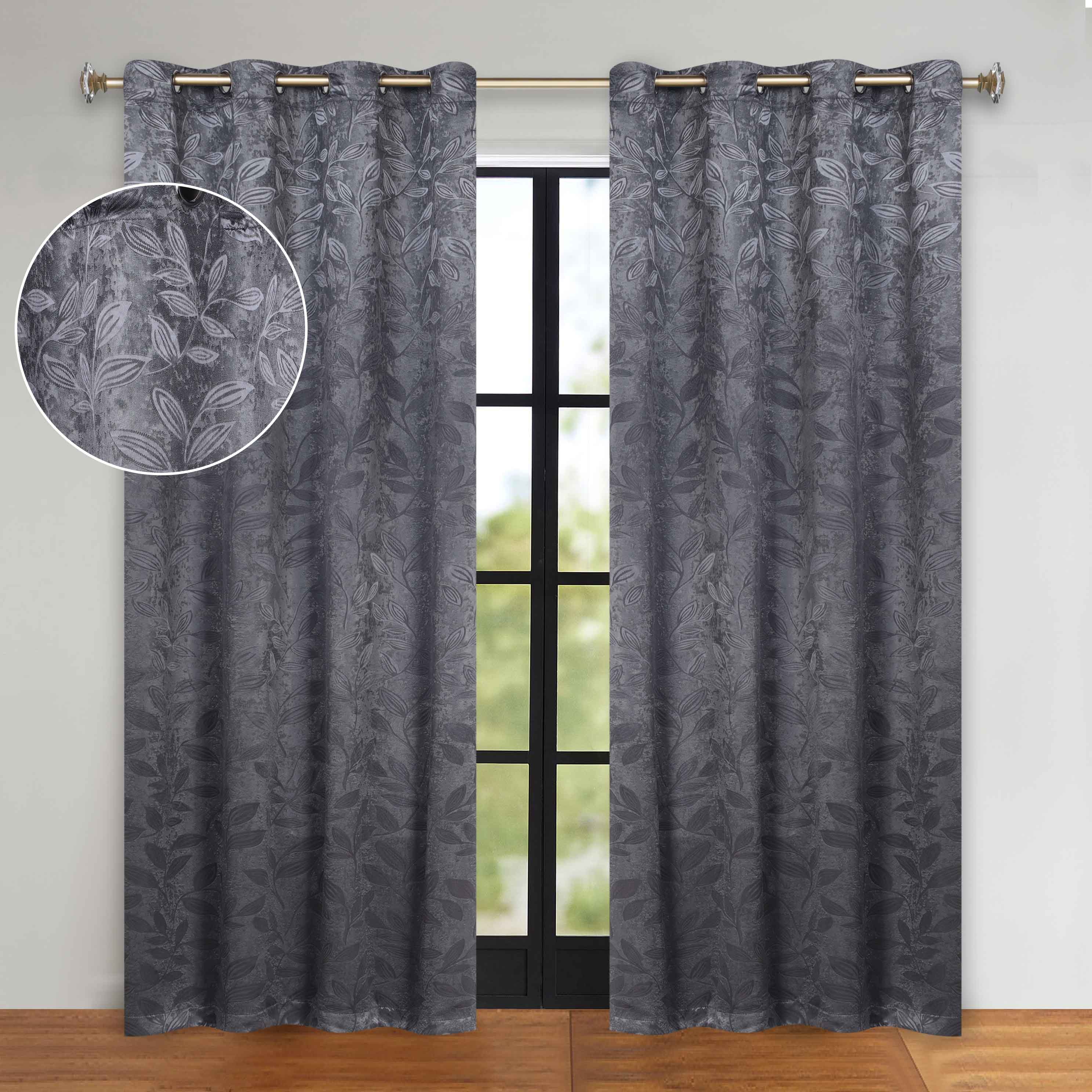 Leaves Grommet Blackout Curtains Set of 2 - Thermal Insulated Room Darkening Drapes for Bedroom & Living Room - Noise Reducing Window Treatment for Home Decor