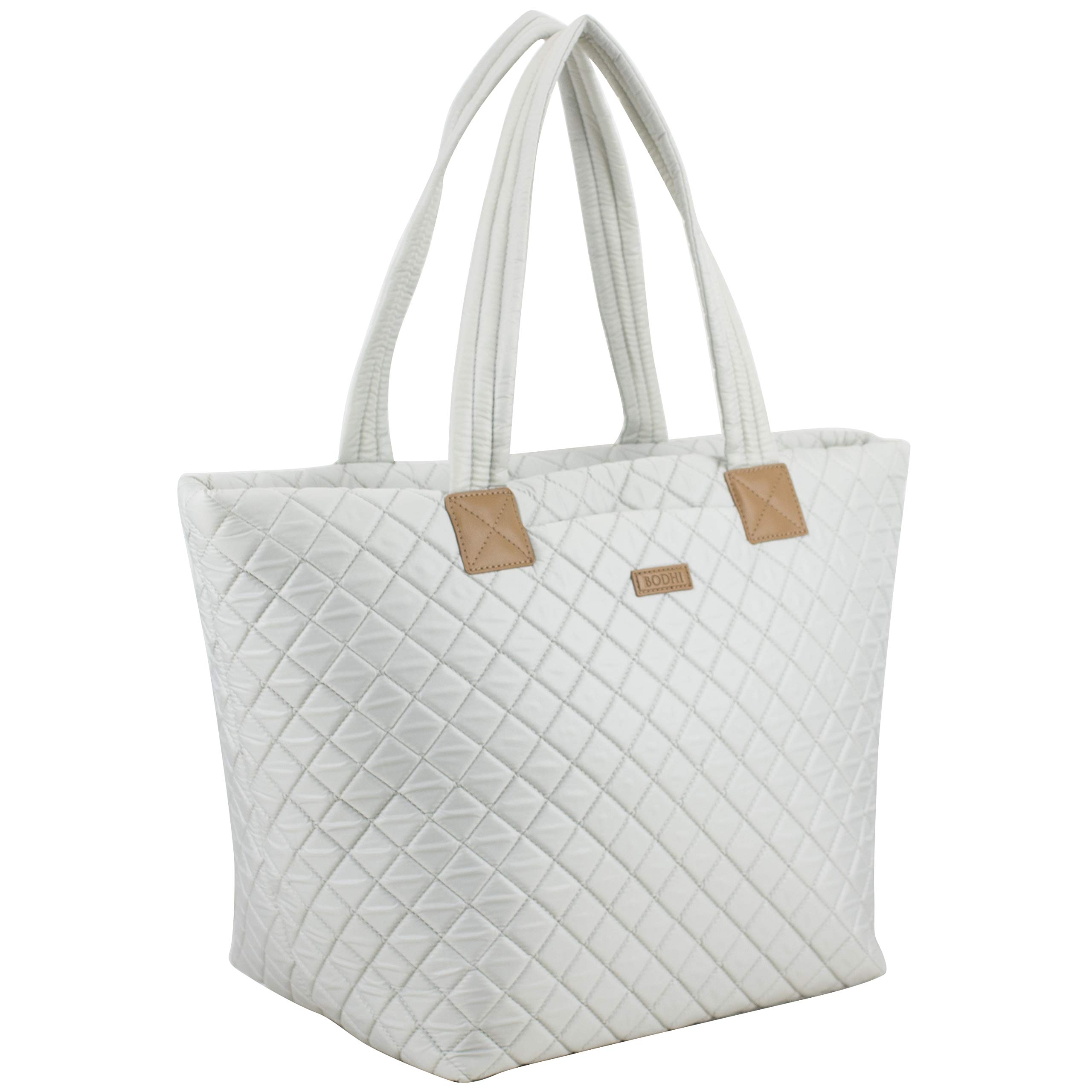 BODHI Quilted Soft Luxe Large Tote Bag for Women - Stylish Travel Shoulder Bag with Top Handle, Perfect for Gym, Work & Daily Use in Elegant Fog Gray | Ideal for Office Commute, Shopping & Weekend Getaways