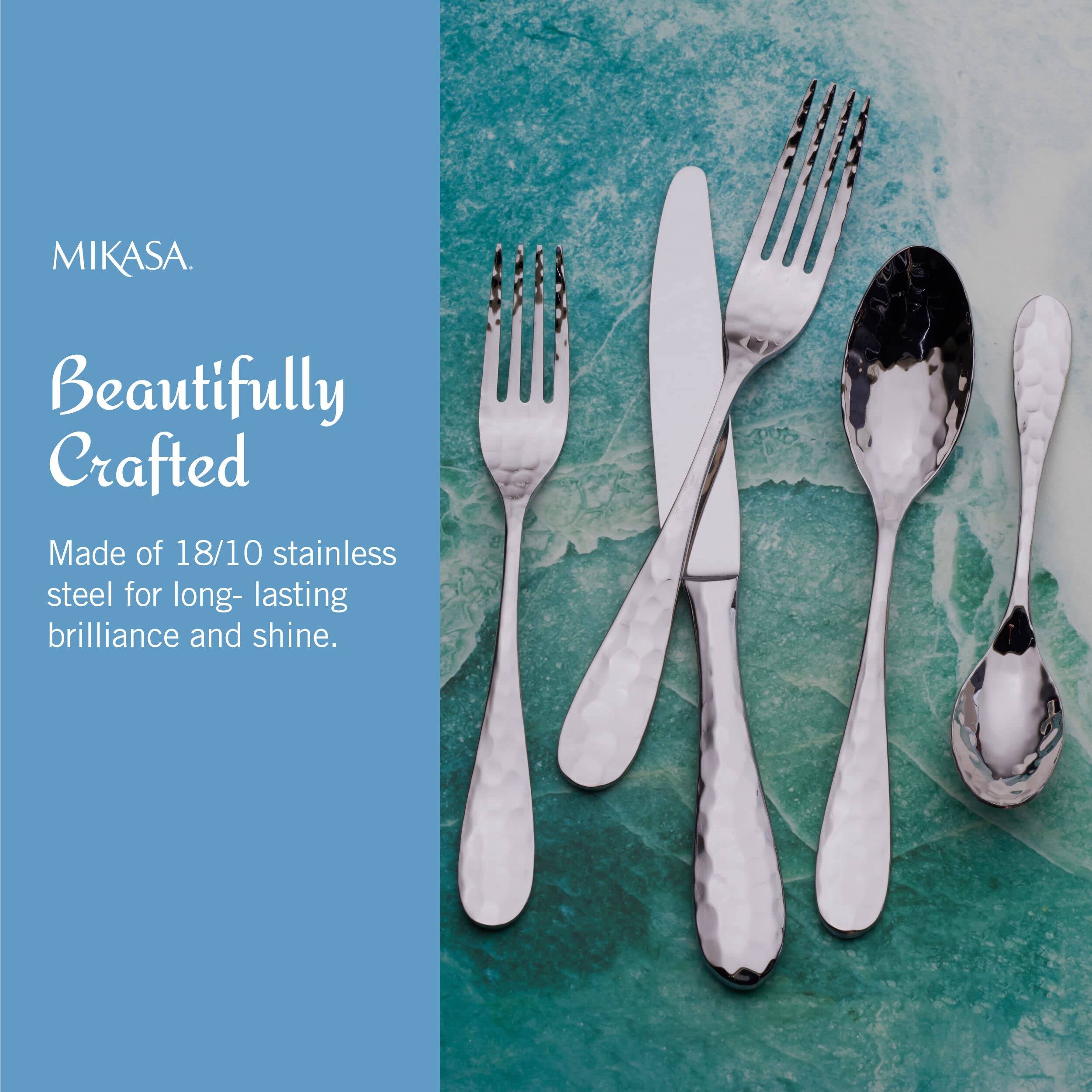 Premium Mikasa Lilah 45-Piece Flatware Set for 8 - 18/10 Stainless Steel Silverware with Serving Utensils | Elegant Dining, Dinner Parties & Formal Table Setting