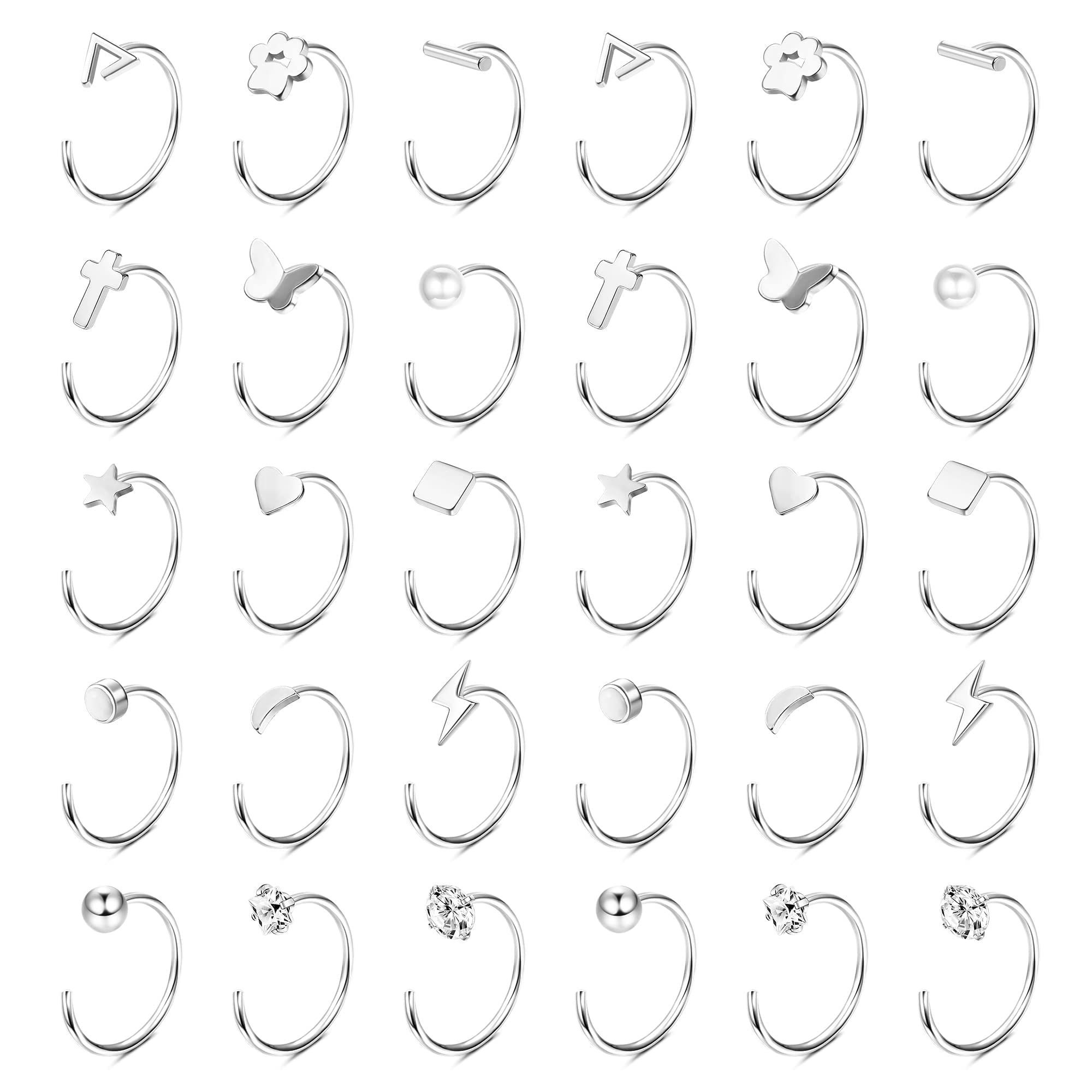 15 Pairs Hypoallergenic Stainless Steel Huggie Stud Earrings for Women - Tiny CZ Ball, Star, Moon & Heart Designs - Silver & Gold Half Hoop Cartilage Earrings 20G | Perfect for Daily Wear, Gifts & Special Occasions