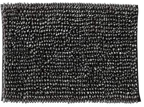 Luxury 21x54 Inch Chenille Bathroom Rug - Ultra Soft, Absorbent & Non-Slip Bath Mat for Bathroom, Machine Washable Shaggy Floor Mat (Black, Set of 2) - Perfect for Bathroom, Shower & Vanity Areas