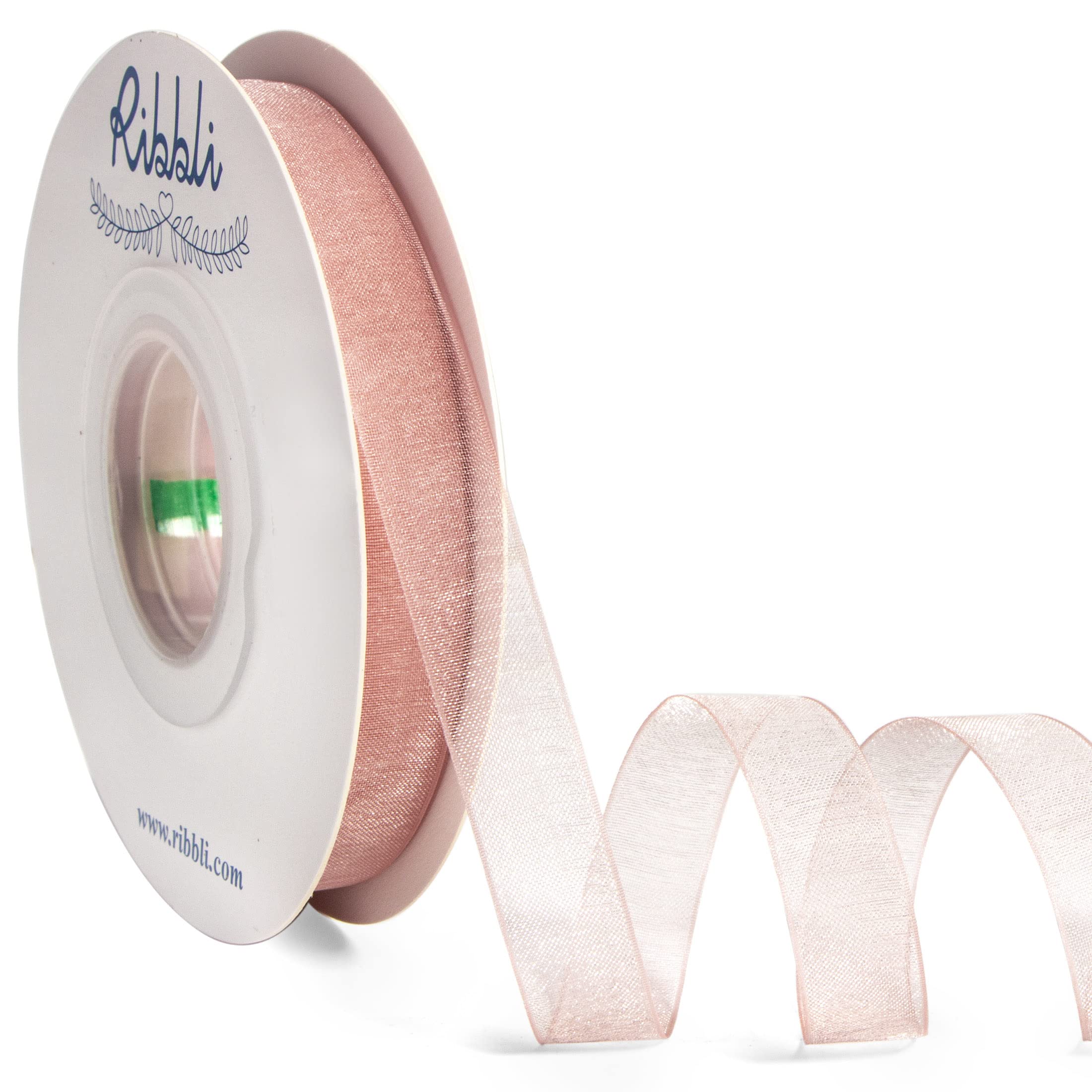 Ribbli Sweet Nectar Pink Organza Ribbon - 1/2 Inch x 50 Yards Continuous Roll, Rose Gold Sheer Ribbon for Gift Wrapping, Cookie Packaging, Wedding Decorations & DIY Crafts - Perfect for Party Favors, Scrapbooking & Floral Arrangements