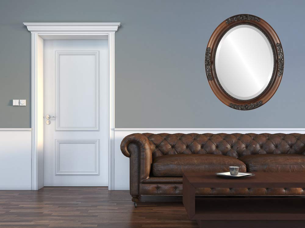 Versailles Style Oval Beveled Wall Mirror - Walnut Frame 20x24 Inches - Elegant Home Decor for Living Room, Bedroom & Entryway