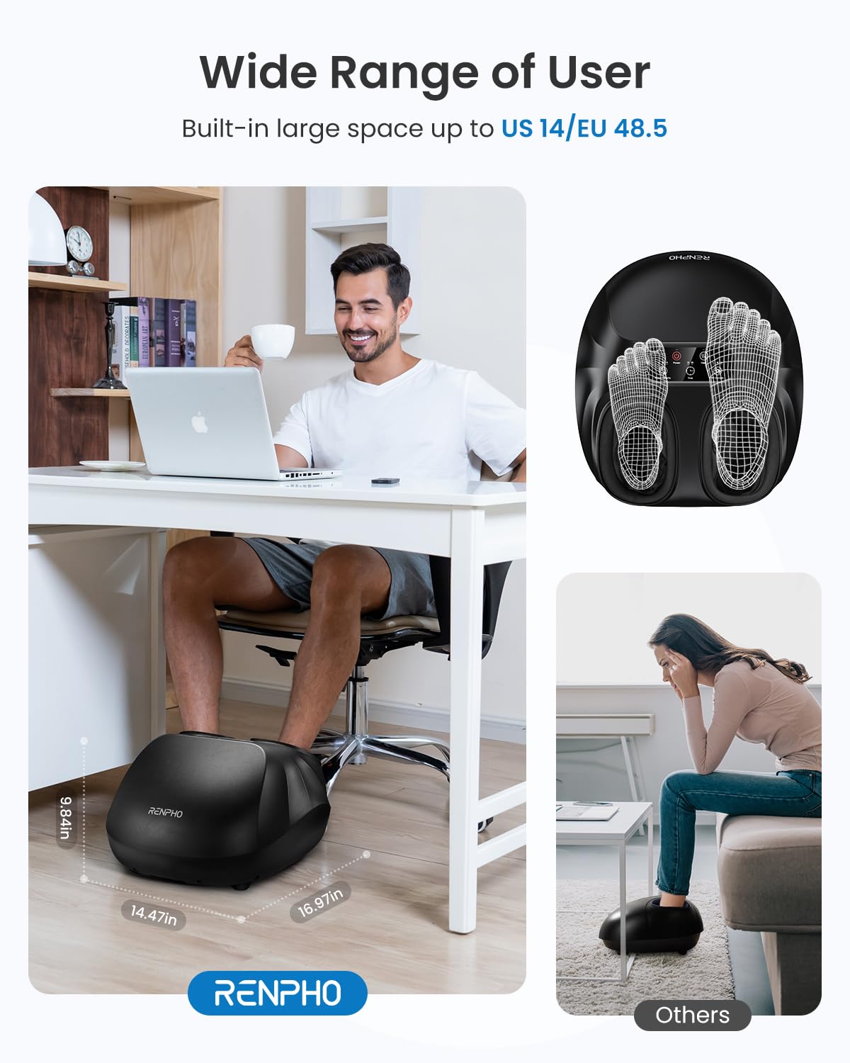 RENPHO Shiatsu Foot Massager Machine with Heat - 2025 Upgraded Deep Kneading for Neuropathy & Plantar Fasciitis Pain Relief, FSA/HSA Eligible, Wireless Remote Control - Perfect for Home/Office Use & Mother's Day Gifts (Fits Up to Men's Size 14)