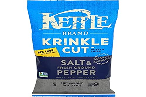 Kettle Foods Krinkle Cut Potato Chips with Sea Salt & Fresh Ground Pepper, 5 Oz Bag - Perfect for Snacking, Parties & Lunchboxes
