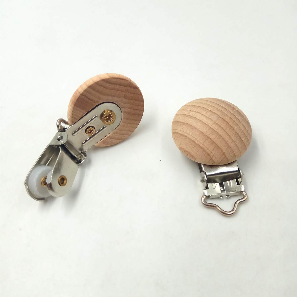 Natural Beech Wood Pacifier Clips - Safe Teething & Grasping Toy for Babies, DIY Wooden Pacifier Holder with 3.5cm No-Hole Design - Perfect for Nursery, Stroller, and Baby Gear Accessories