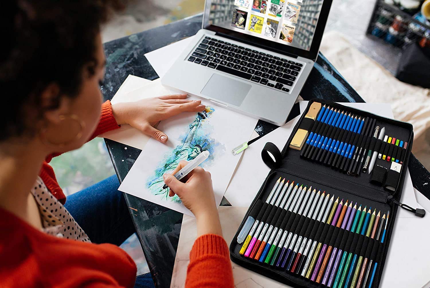 Premium 55-Piece Drawing Pencils Set for Artists - Professional Sketch, Charcoal & Graphite Pencils for Kids, Teens & Adults | Includes Free Digital Drawing Tutorials eBook & Sketchbook | Perfect for Art Classes, DIY Projects & Creative Gifts