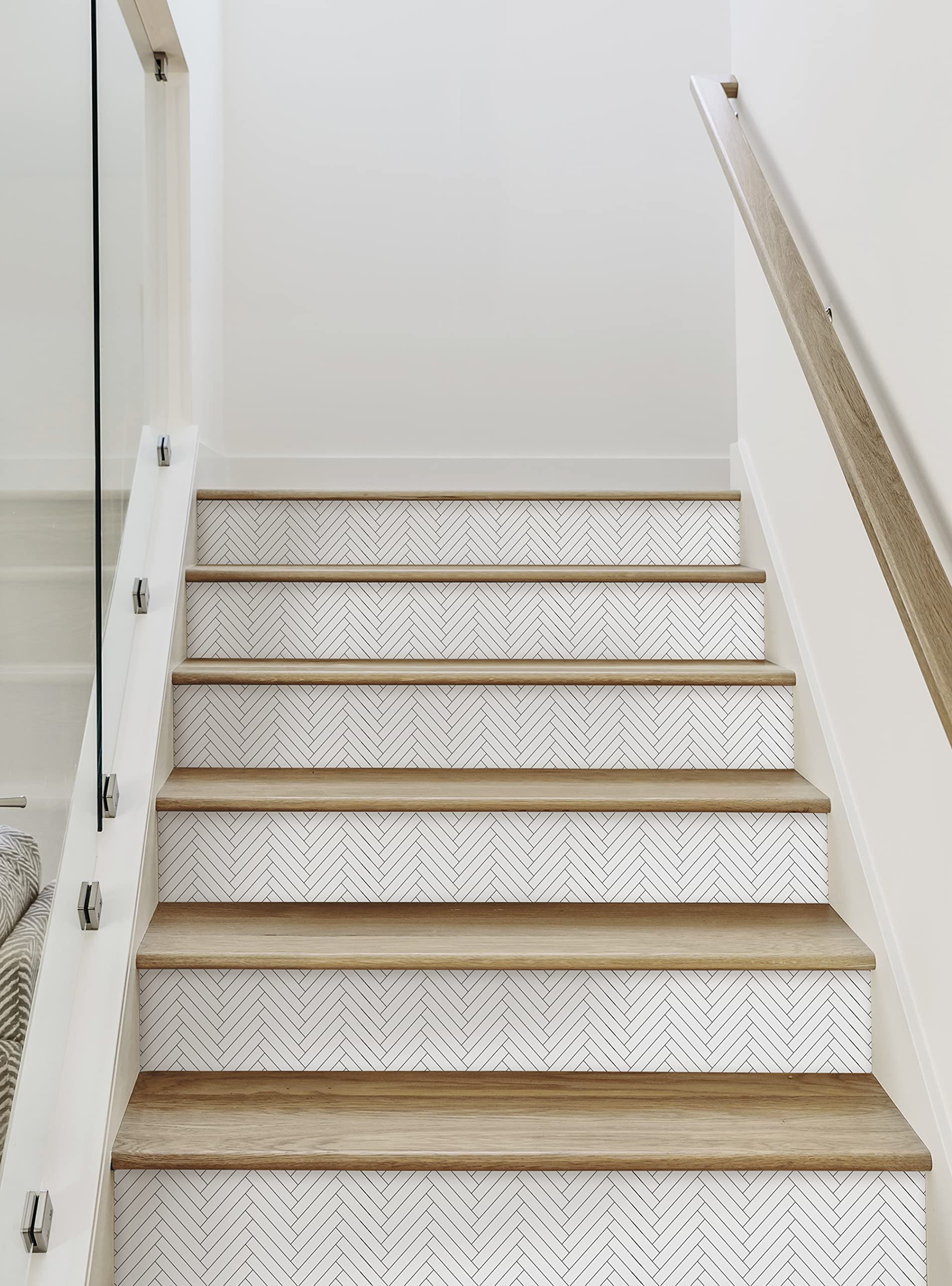 Black Herringbone Tile Peel and Stick Stair Riser Strips - 15 Pack (48