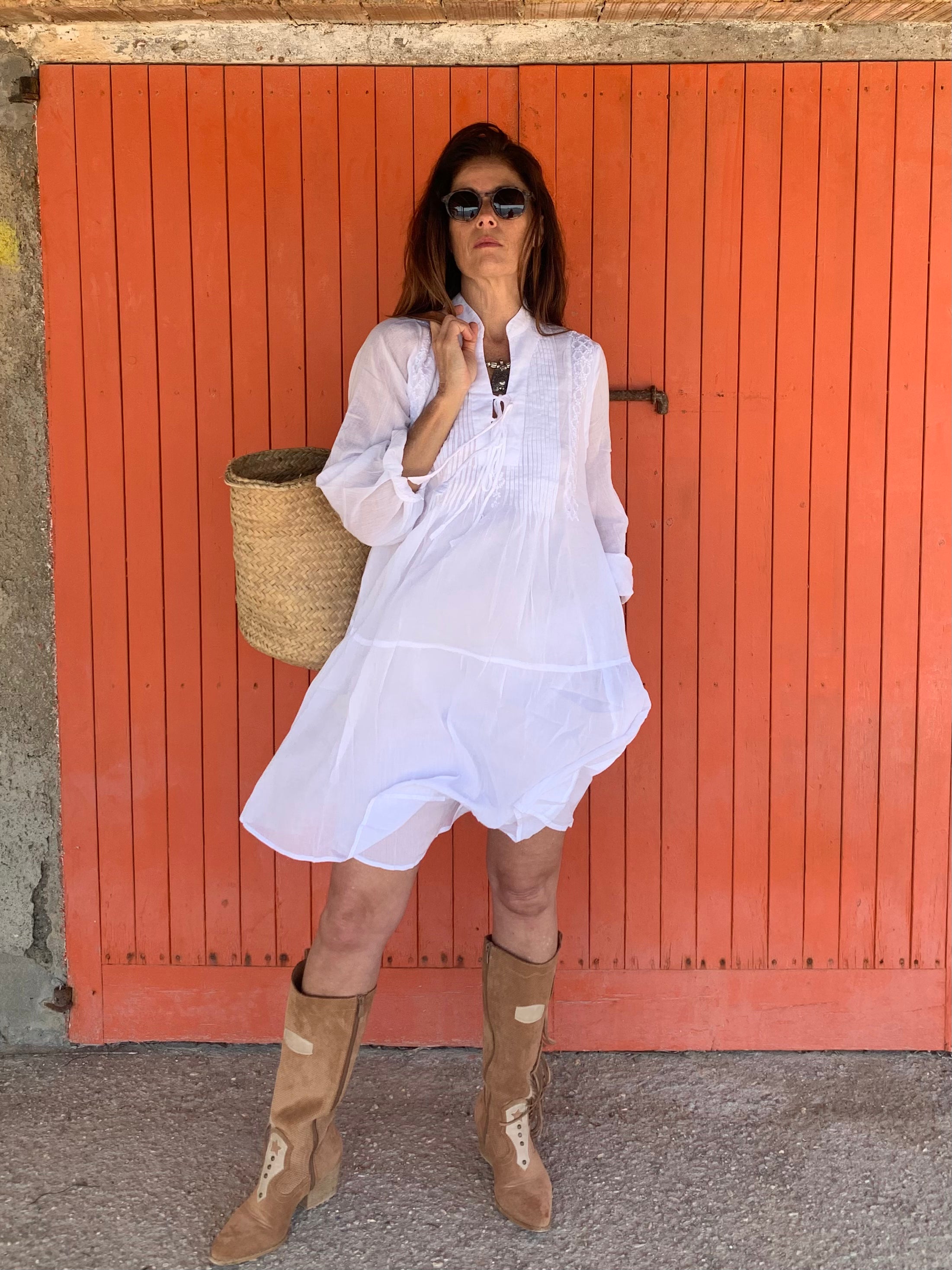 Simran Tunika Dress - White Ibiza Short Sleeve Cotton Dress | Perfect for Beach, Vacation & Summer Outfits
