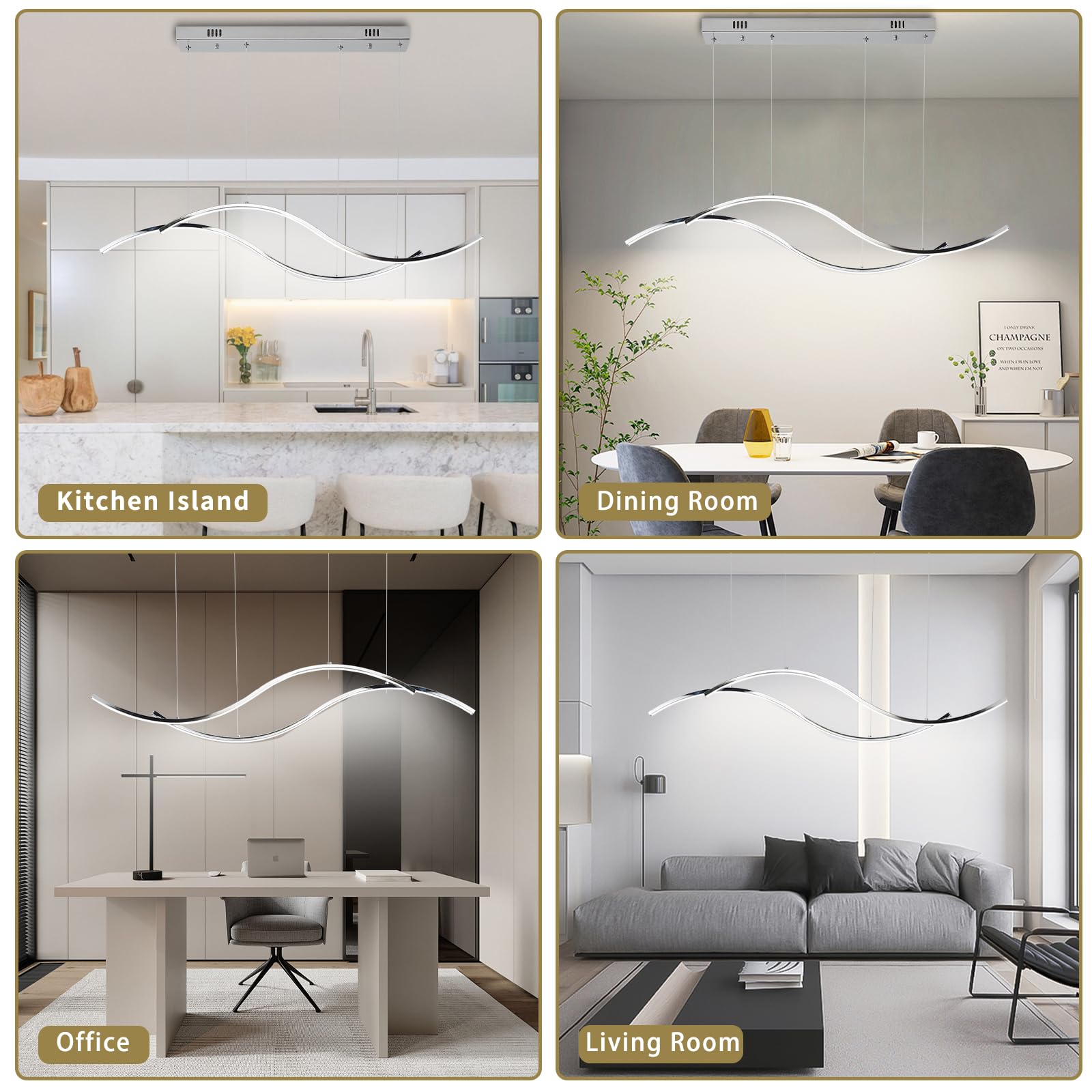 Modern Dimmable LED Pendant Light - Chrome Wave Chandelier for Dining Room, Kitchen Island & Bedroom | Energy-Efficient Hanging Light Fixture for Home Decor (Perfect Over Tables, Countertops and Living Spaces)