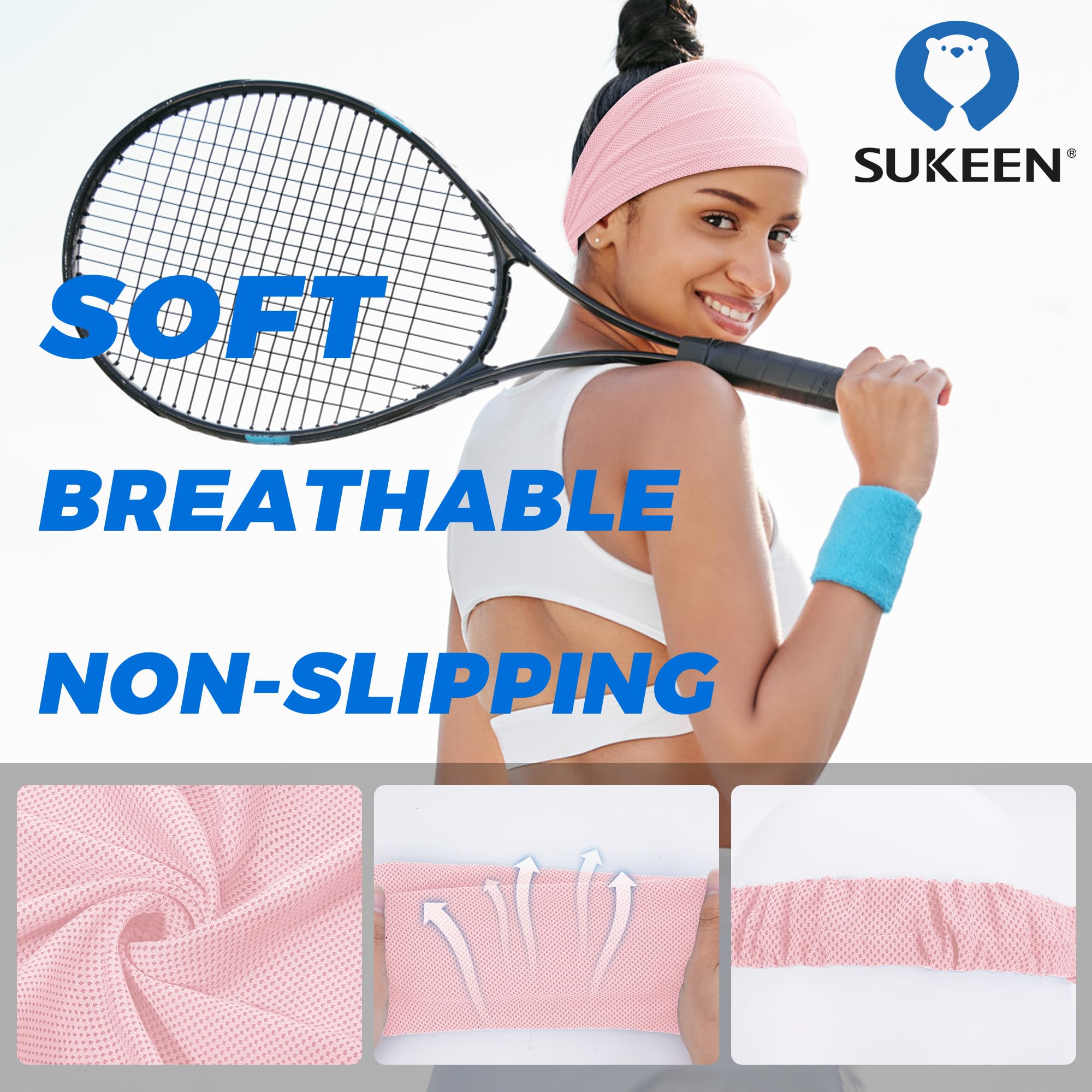 Cooling Workout Headbands for Women & Men - Stretchy Non-Slip Sweat Bands for Running, Yoga & Sports - Moisture Wicking Wide Headband for Gym, Tennis & Outdoor Activities