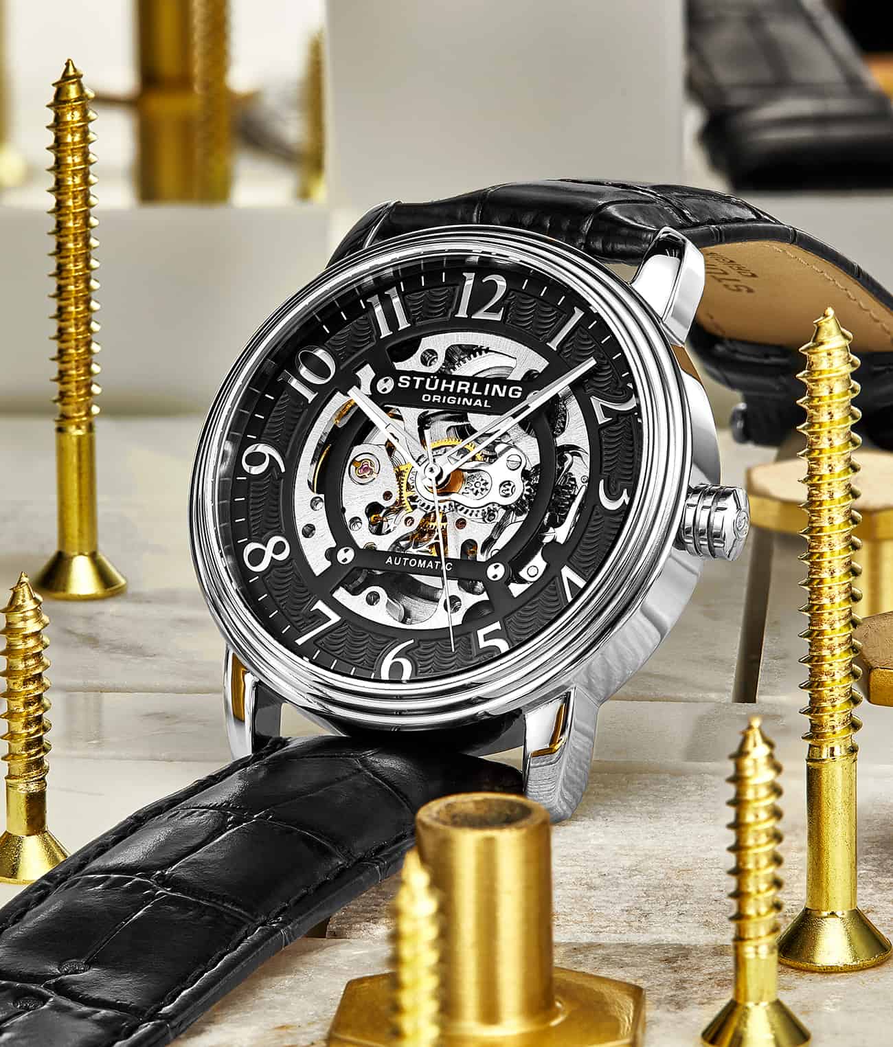 Legacy 970 Automatic 44mm Skeleton Watch for Men - Luxury Mechanical Timepiece with Transparent Dial - Perfect for Business, Formal Events & Gift Giving