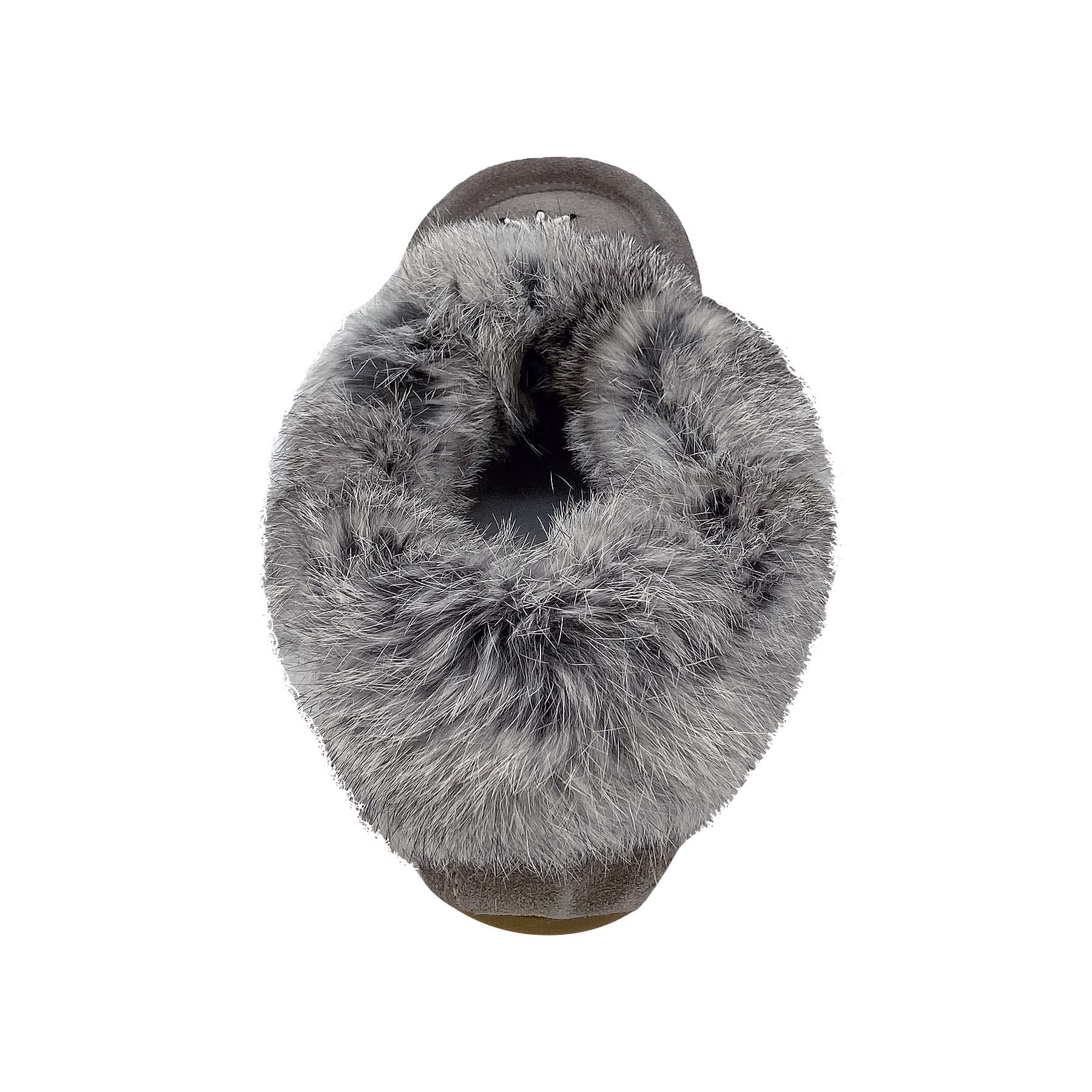 Laurentian Chief Women's Suede Slippers with Rabbit Fur Collar - Soft Sole Moccasins for Indoor Comfort & Cozy Home Wear