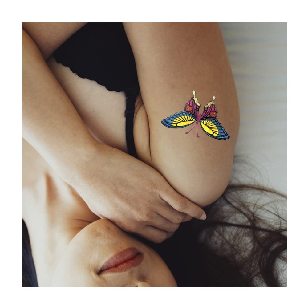 Comet Busters Glitter Multicolor Butterfly Temporary Tattoos - Waterproof Body Stickers for Kids & Adults (BT017) - Perfect for Parties, Festivals, and Costume Events