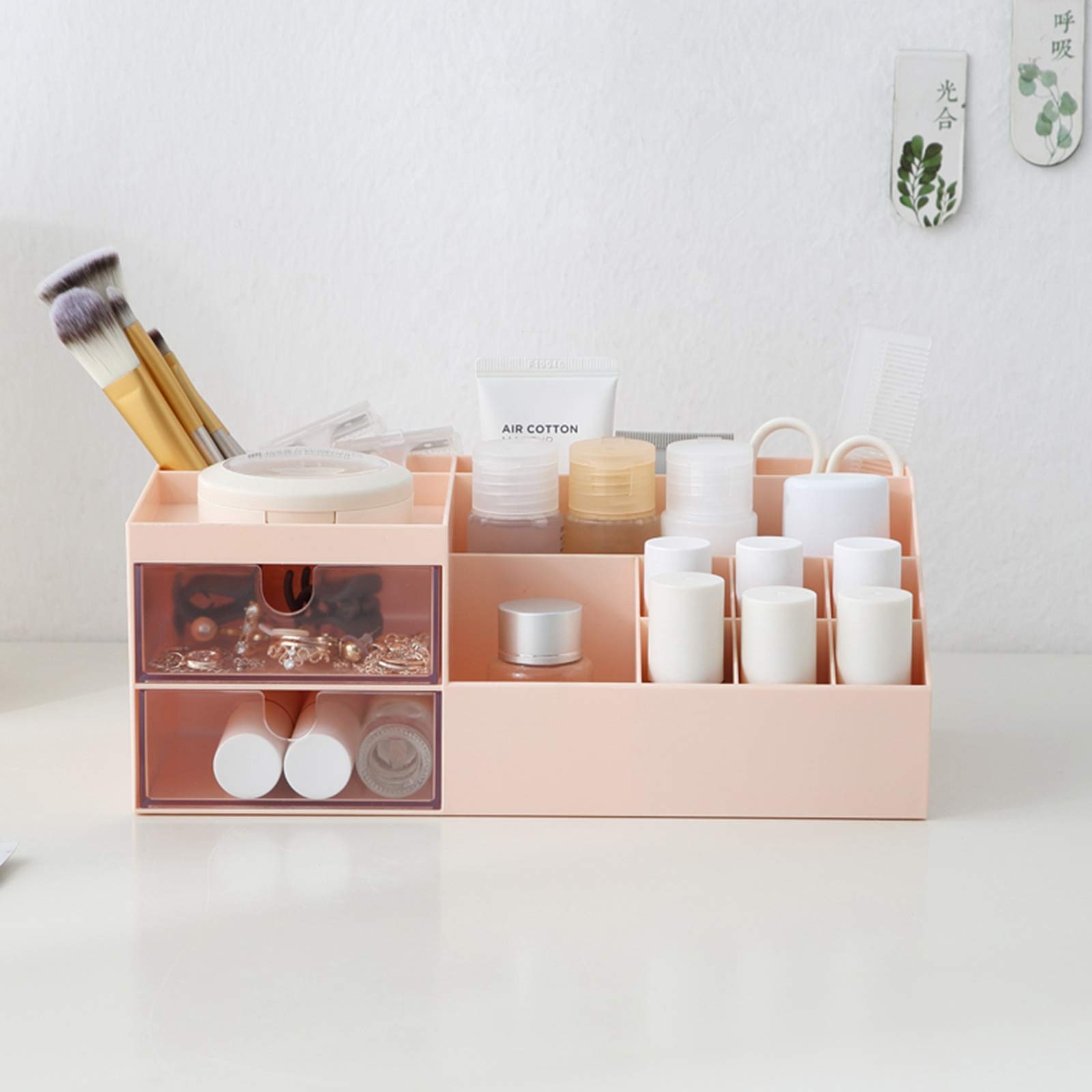 Pink Makeup Organizer & Cosmetic Storage Box - Vanity, Desk & Bathroom Organizer for Office Supplies, Jewelry & Beauty Products | Perfect for Dressing Table, Countertop & Workspace Organization