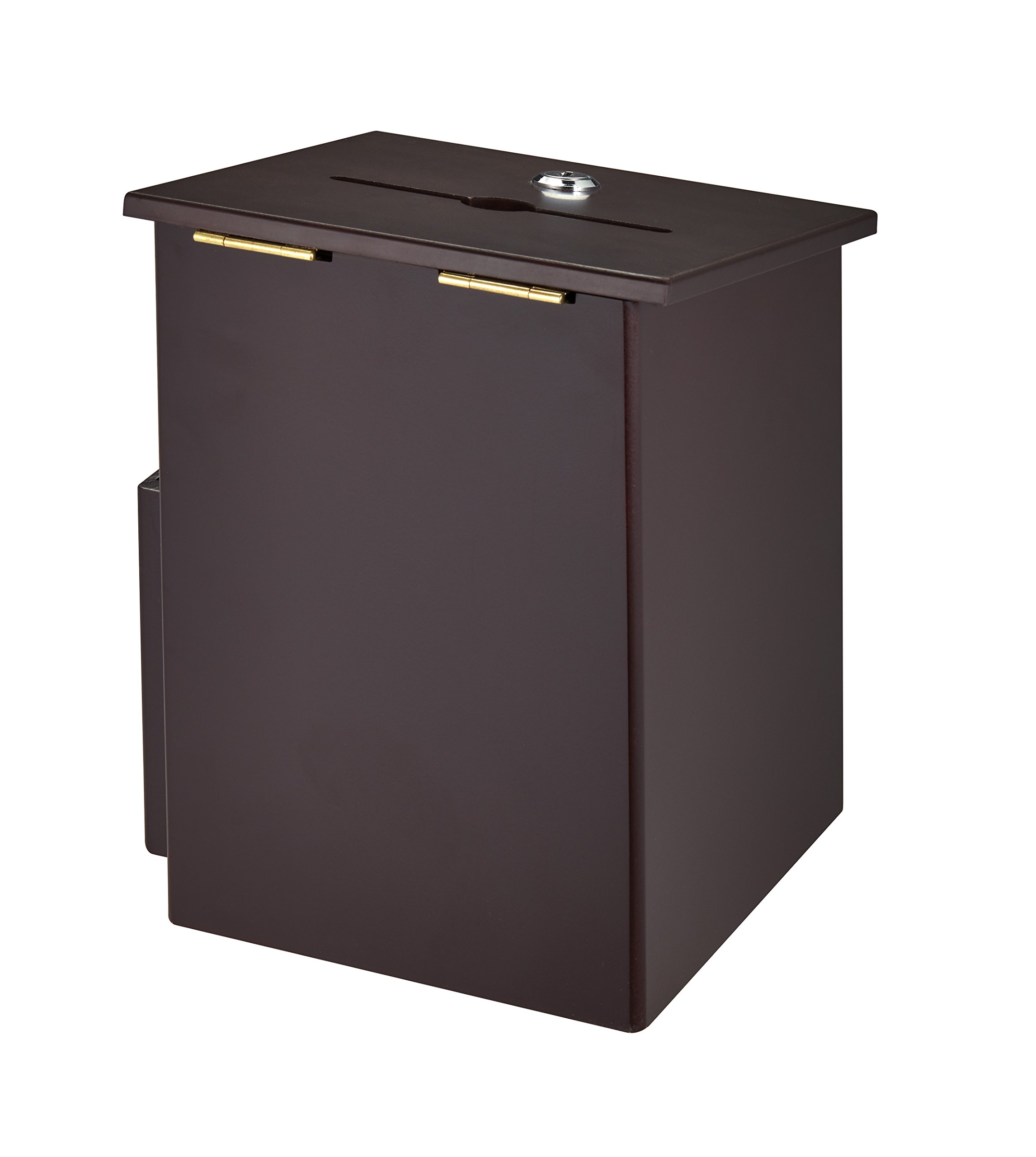 AdirOffice Square Wood Suggestion Box with Lock & Chained Pen - Wall Mountable Mahogany Donation Box for Office, Church, School - Secure Collection, Ballot, Key Drop Box for Employee Feedback & Community Suggestions