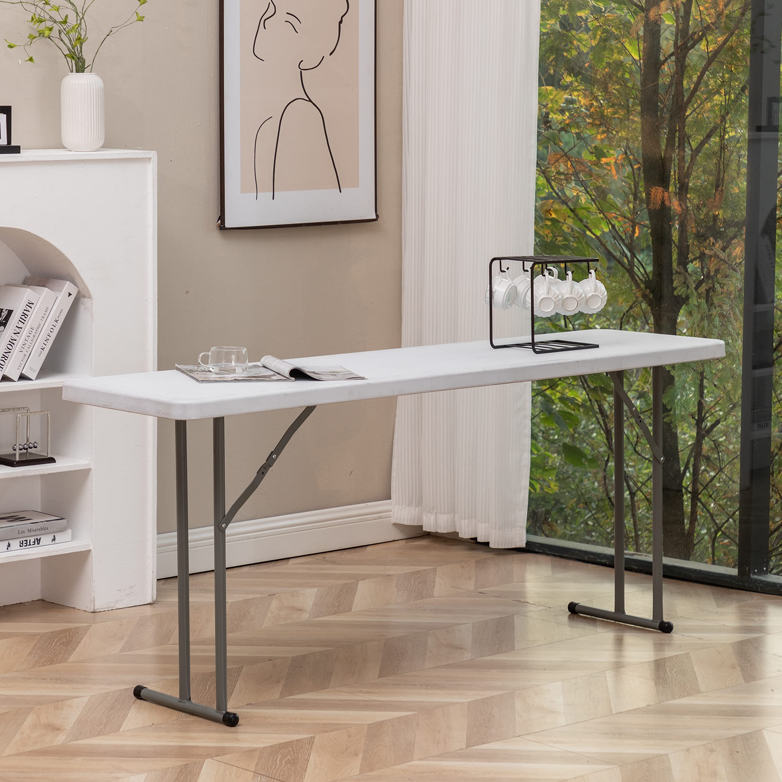 BTEXPERT 6-Foot White Granite Plastic Folding Table - 72