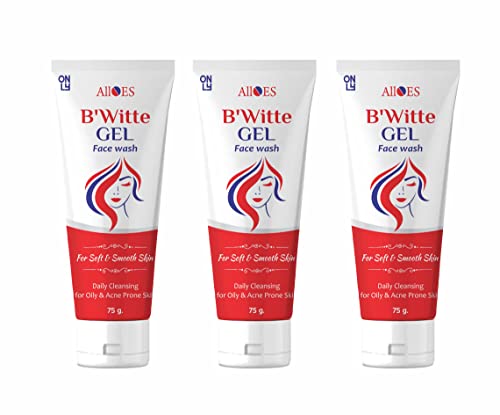 Alloes BWitte Gel Face Wash for Acne & Oily Skin - Deep Cleansing Facial Cleanser (75g x 3 Pack) | Gentle Daily Skincare Routine for Clear, Healthy Skin