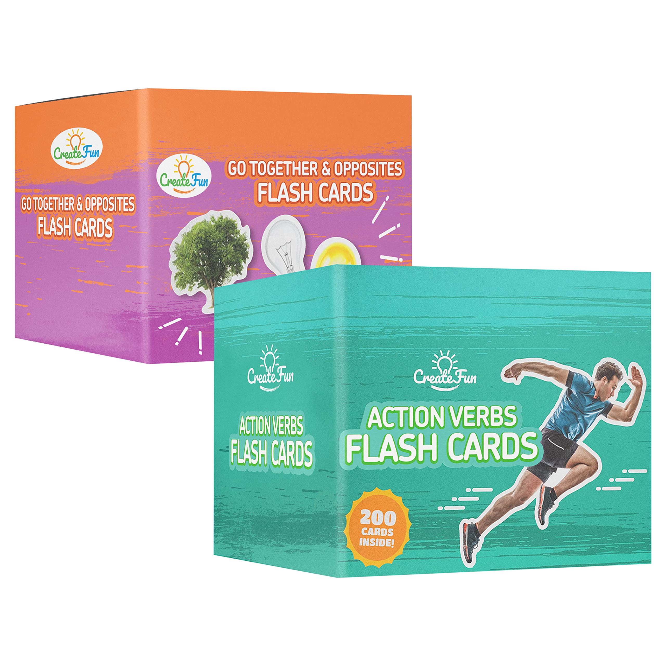 2-in-1 Go Together & Opposites Action Verbs Flash Cards Bundle - Durable Picture Cards for Speech Therapy, Homeschool & ESL Learning - Educational Flash Cards to Improve Reading, Vocabulary & Language Skills - Perfect for Toddlers, Preschool & Kindergarten Classroom Activities