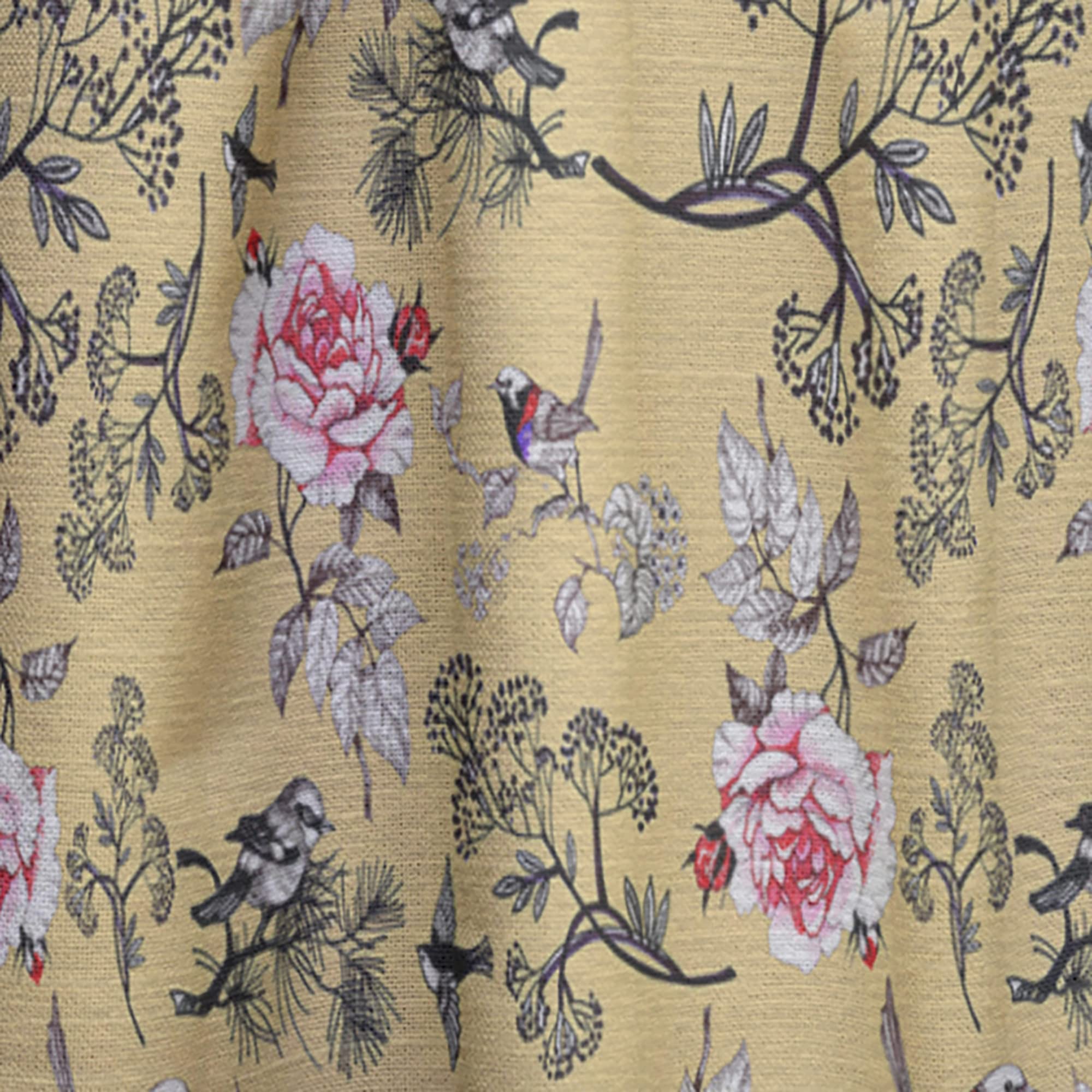 DesignQ Floral Bird Yellow Thermal Insulated Curtains - 52x120 Inch Single Panel for Bedroom & Living Room - Energy Saving Blackout Drapes for Home Decor