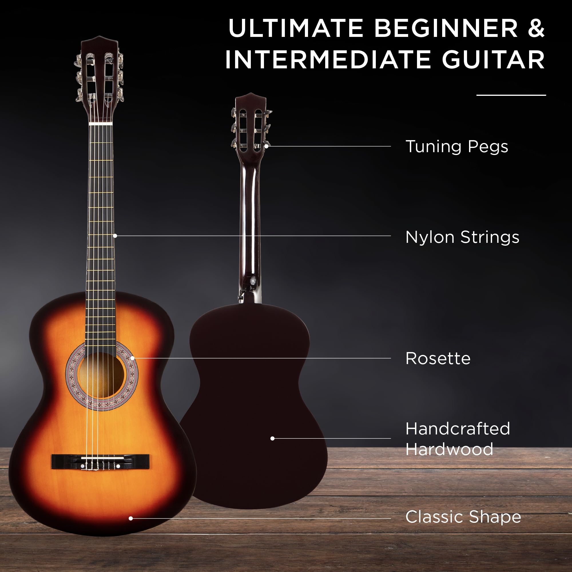 Best Choice Products 38-Inch All Wood Acoustic Guitar Starter Kit for Beginners with Gig Bag, 6 Picks, Nylon Strings & Strap with Pick Holder - Sunburst Finish | Perfect for Learning, Practice, Gifts & Live Performances